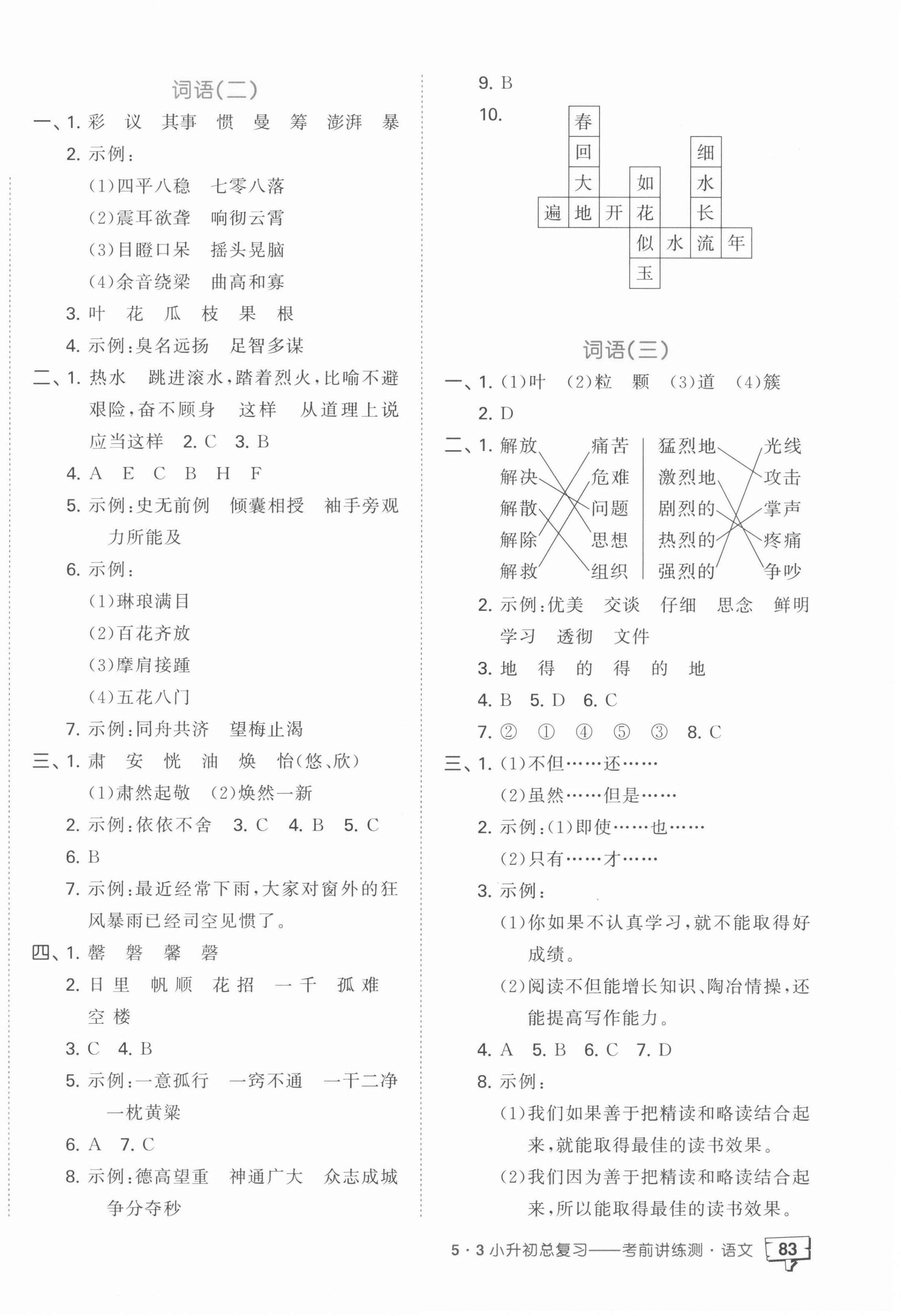 2022年53小升初總復(fù)習(xí)考前講練測(cè)語文 參考答案第2頁(yè)