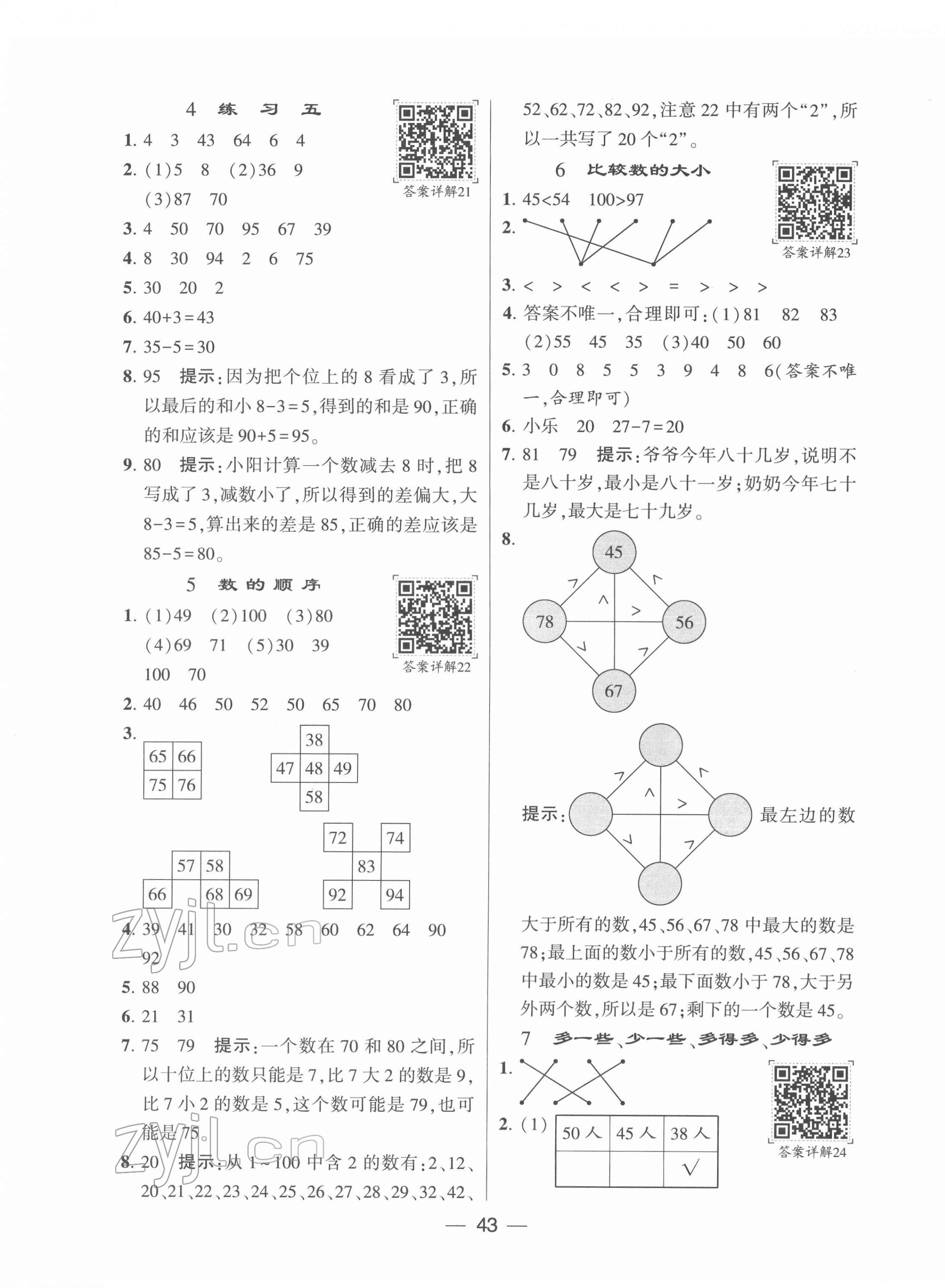 2022年學霸棒棒堂一年級數學下冊蘇教版 參考答案第7頁