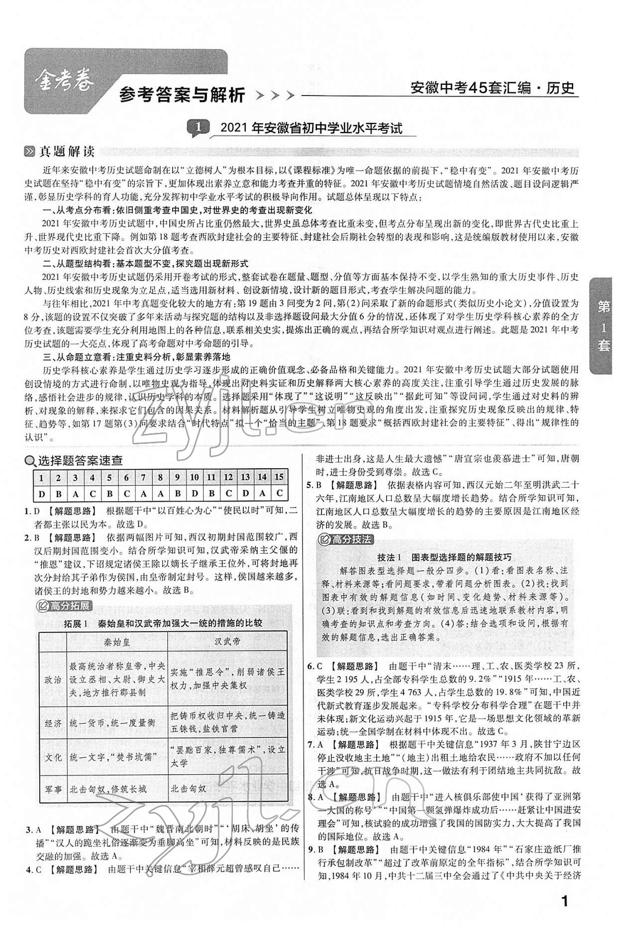 2022年金考卷中考45套匯編歷史人教版安徽專版 第1頁