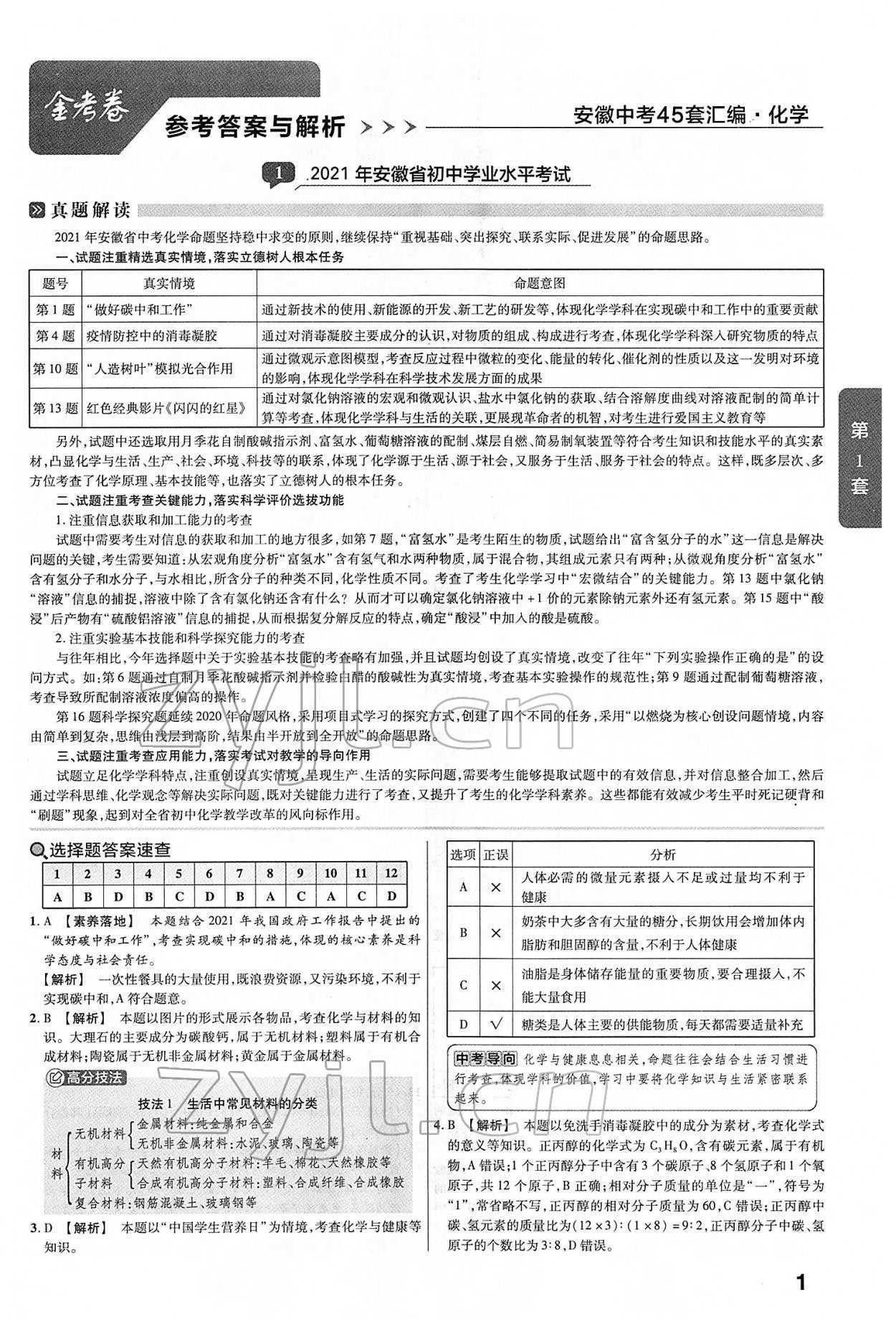 2022年金考卷中考45套匯編化學(xué)人教版安徽專版 第1頁(yè)