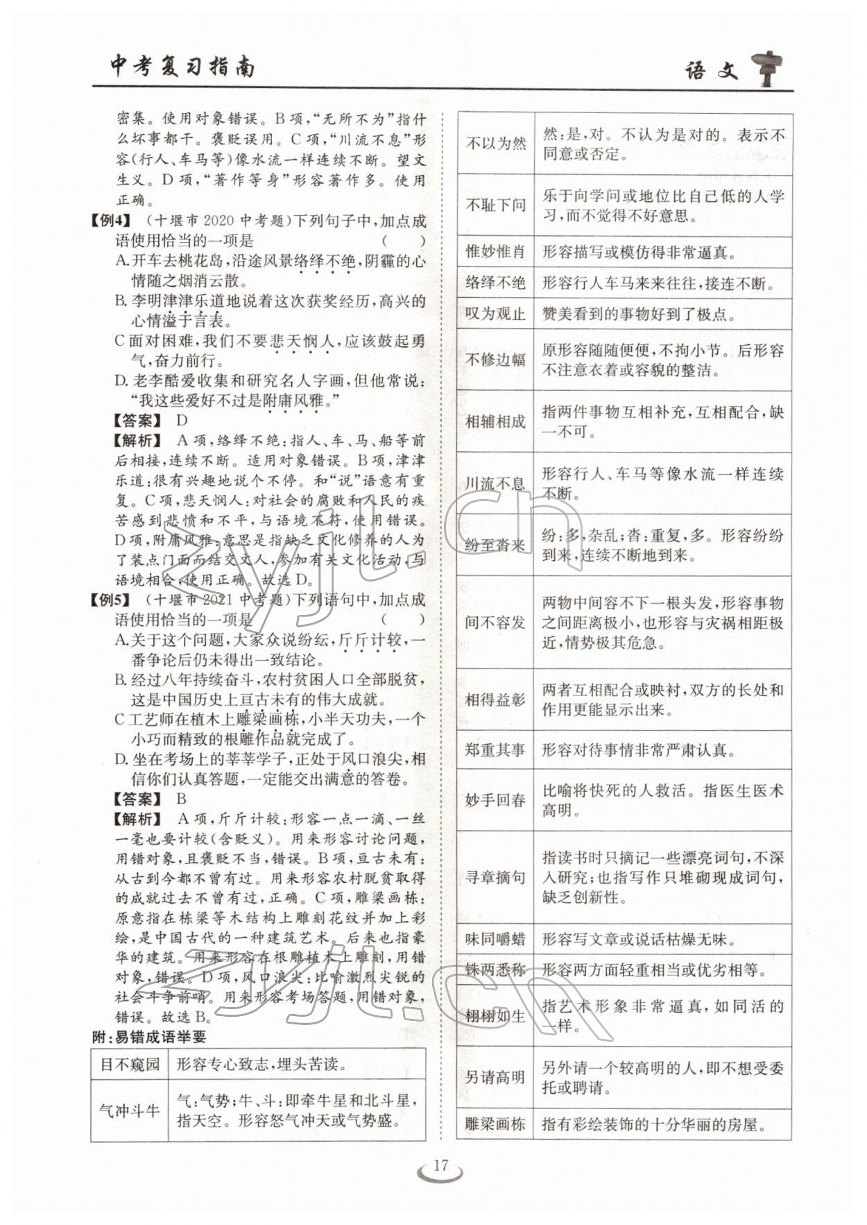 2022年中考復(fù)習(xí)指南長(zhǎng)江少年兒童出版社語文十堰專版 參考答案第17頁