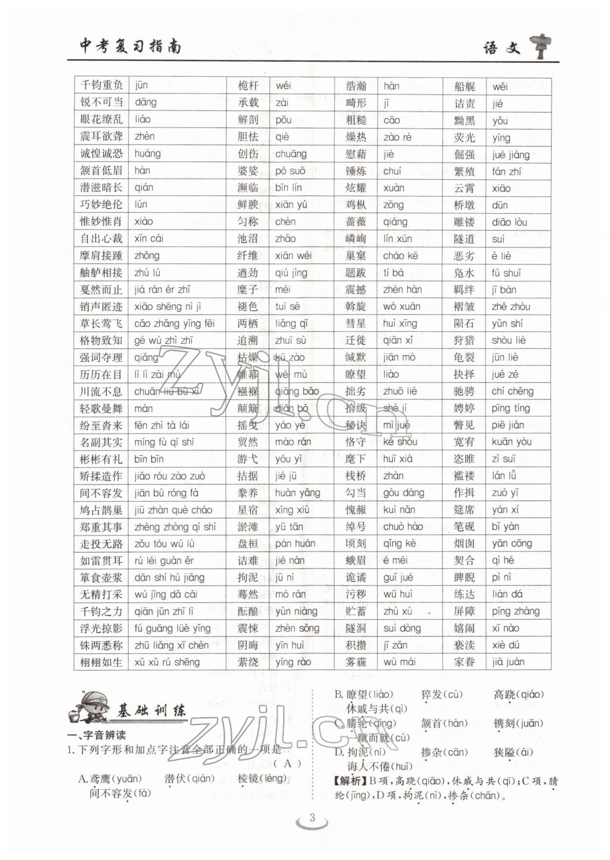 2022年中考復(fù)習(xí)指南長江少年兒童出版社語文十堰專版 參考答案第3頁