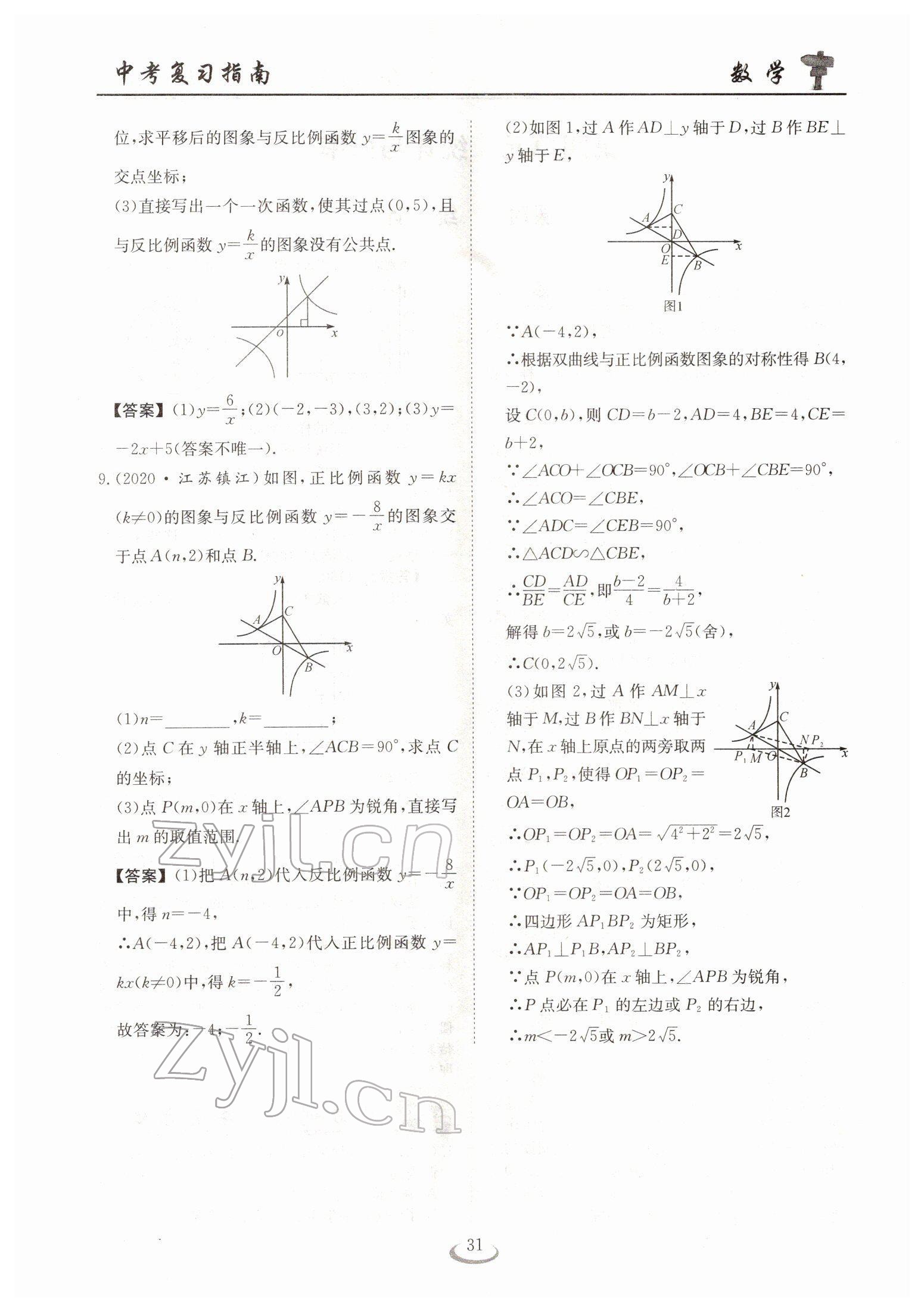 2022年中考復(fù)習(xí)指南長江少年兒童出版社數(shù)學(xué)人教版十堰專版 參考答案第31頁