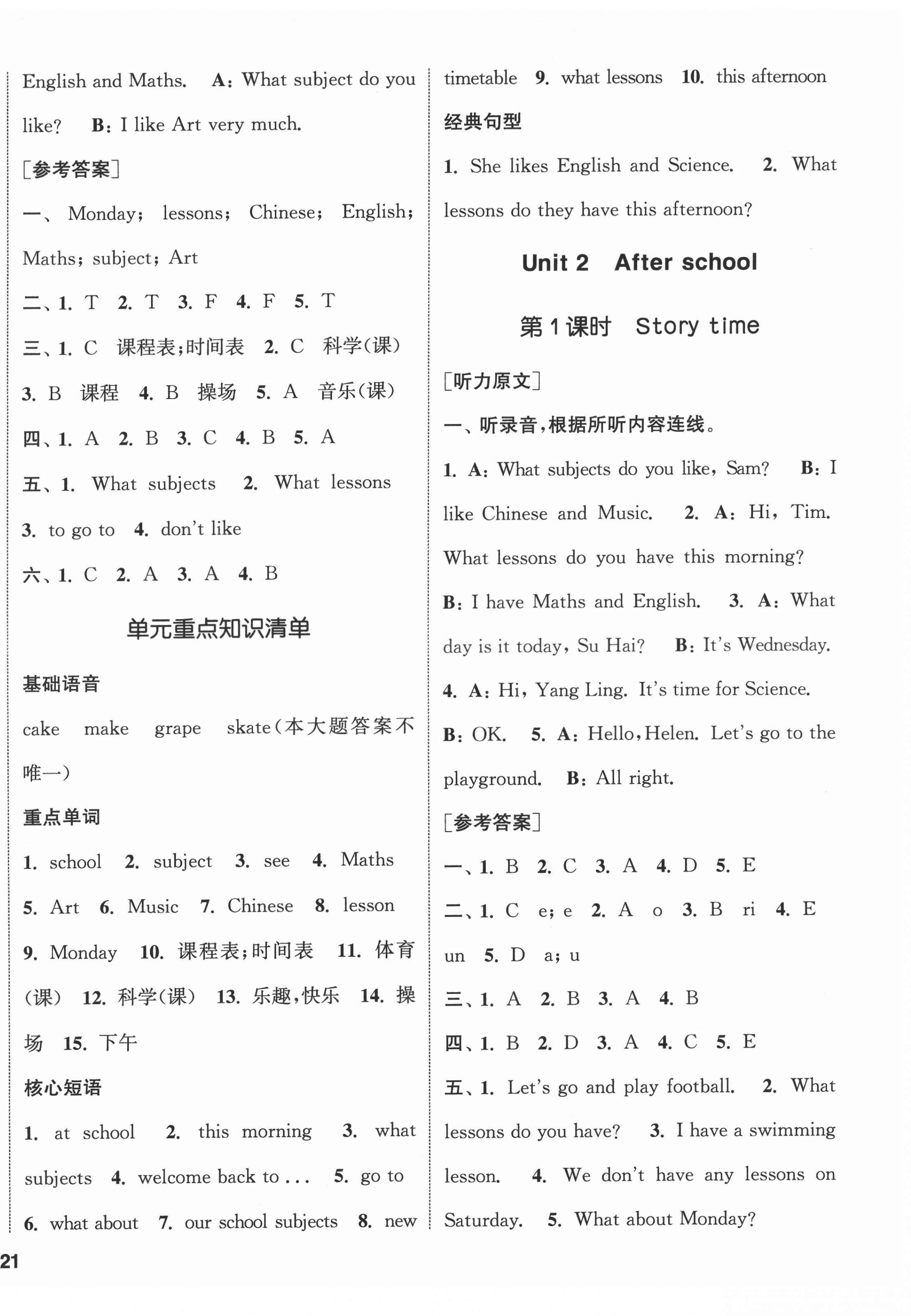 2022年通城学典课时新体验四年级英语下册译林版 参考答案第2页