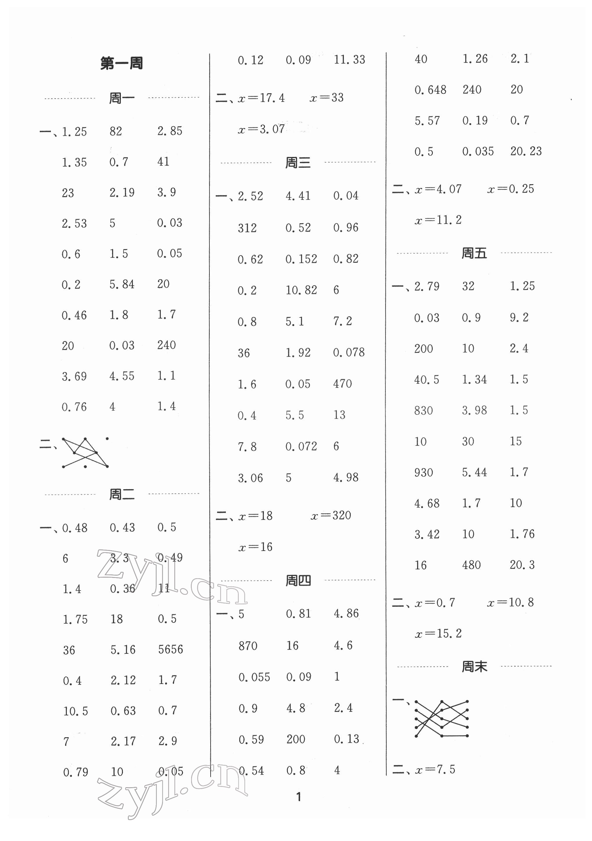 2022年通城学典计算能手五年级数学下册苏教版 第1页