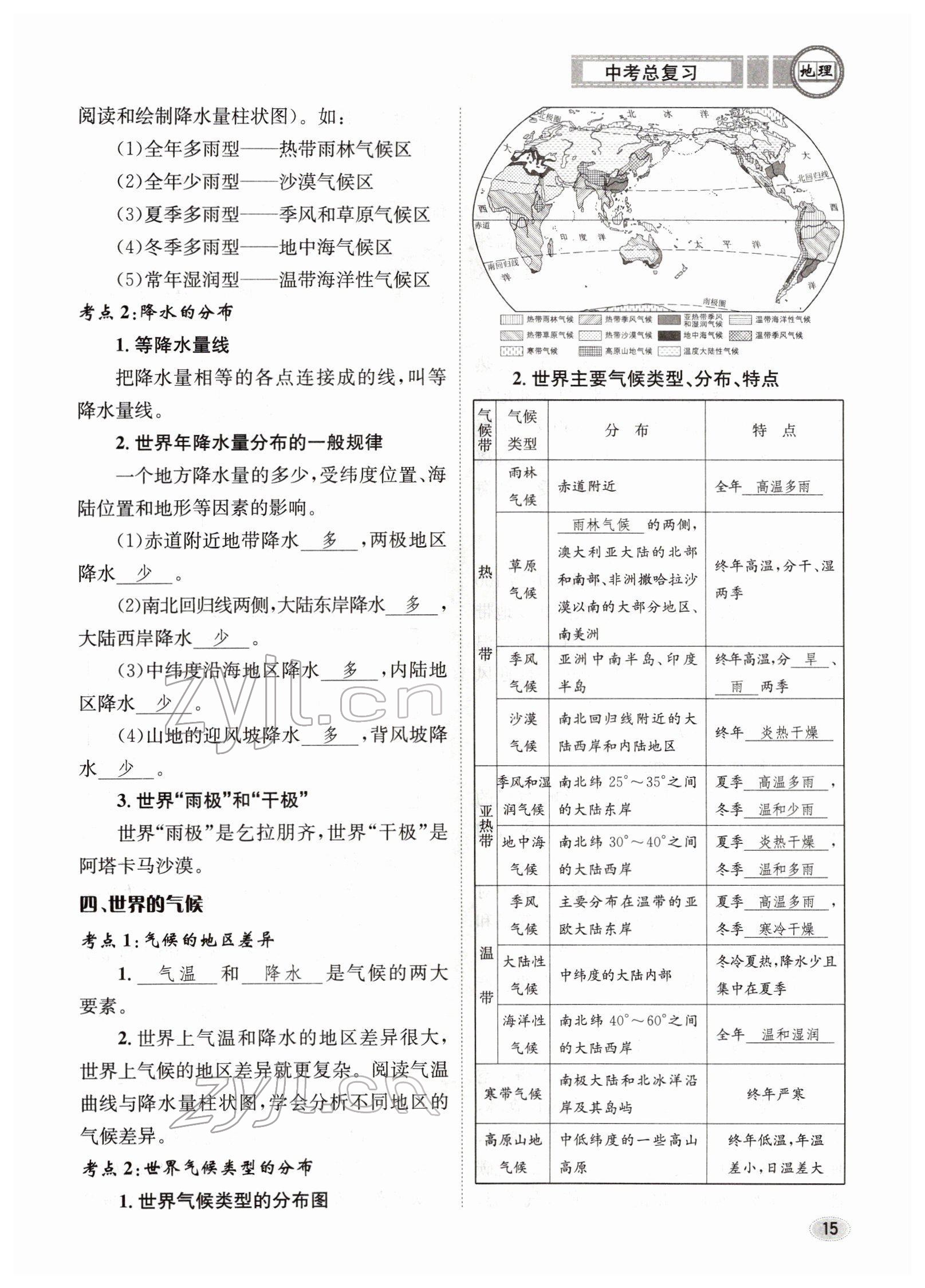 2022年中考总复习长江出版社地理 参考答案第15页