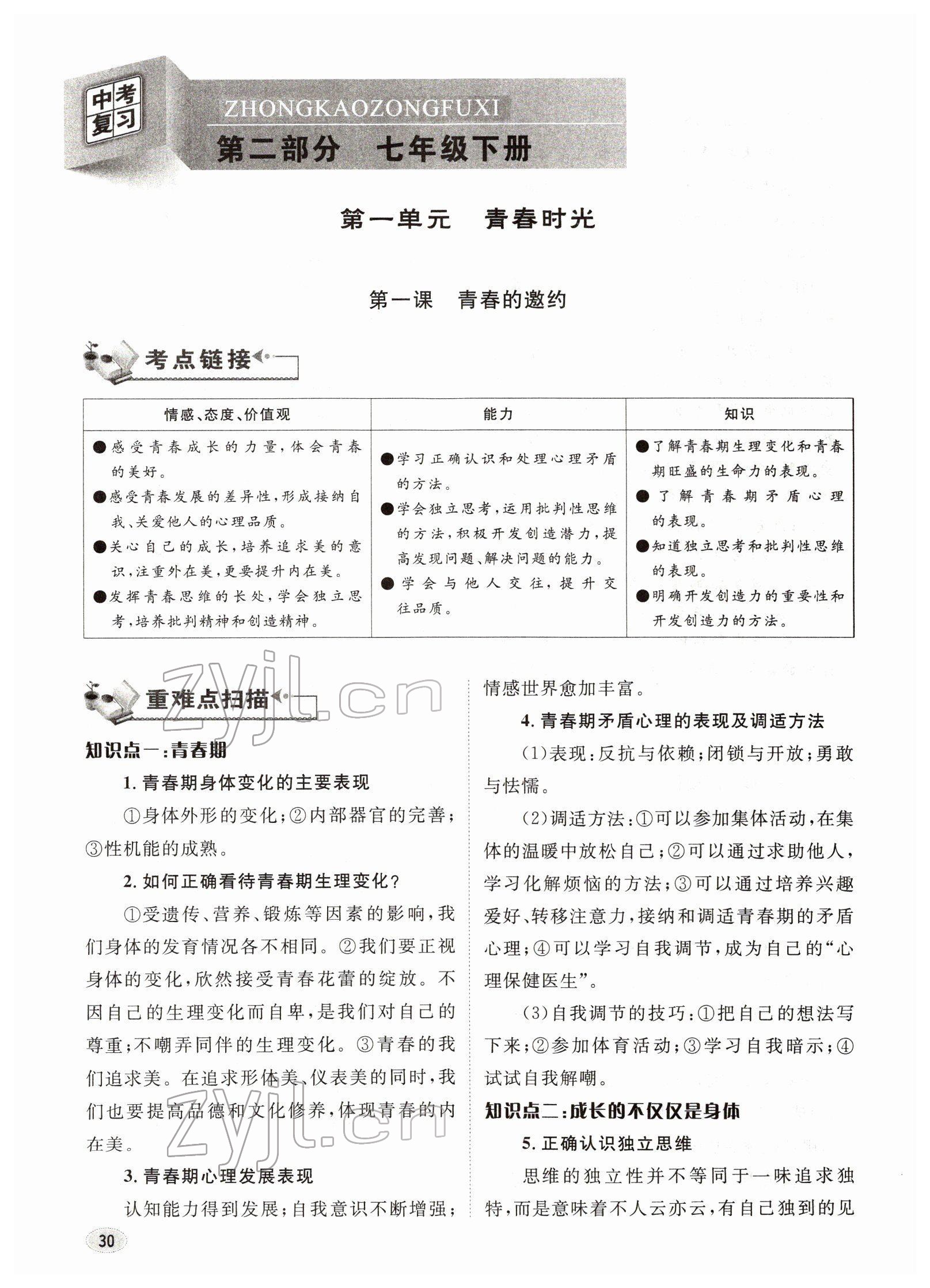 2022年中考總復(fù)習(xí)長江出版社道德與法治 參考答案第30頁