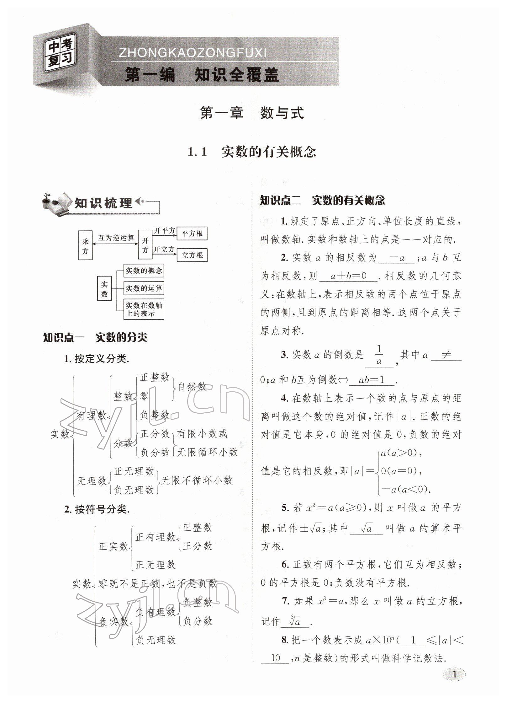 2022年中考总复习长江出版社数学 参考答案第1页