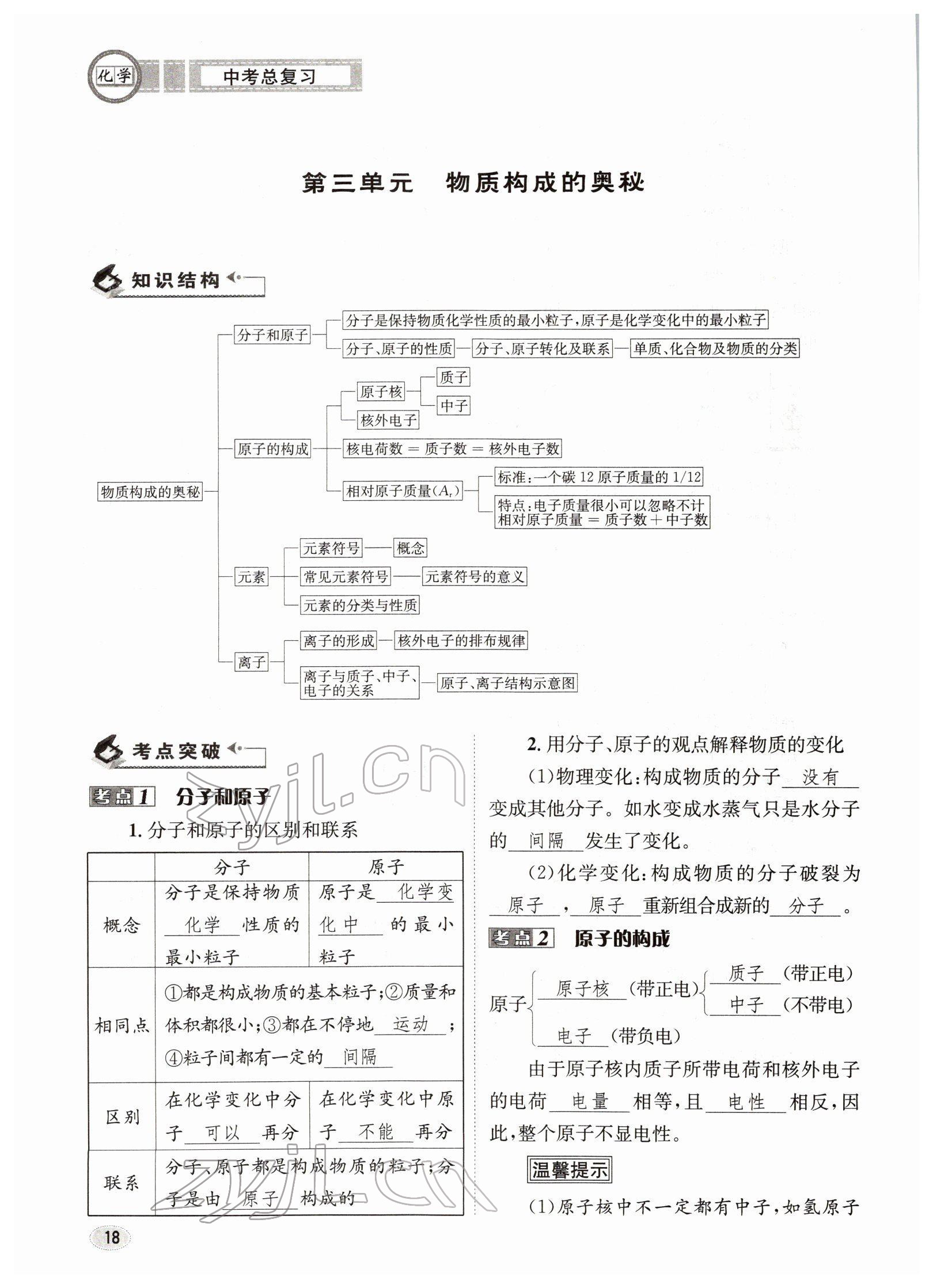 2022年中考总复习长江出版社化学 参考答案第18页