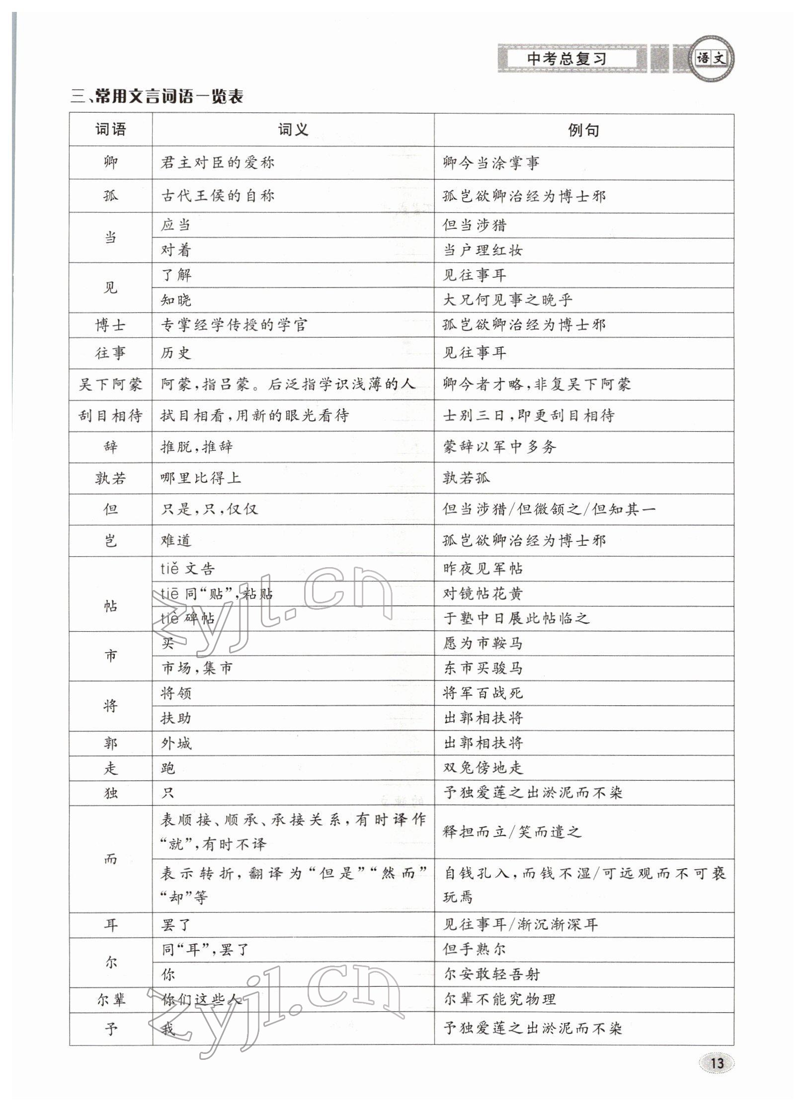 2022年中考總復習長江出版社語文 參考答案第13頁