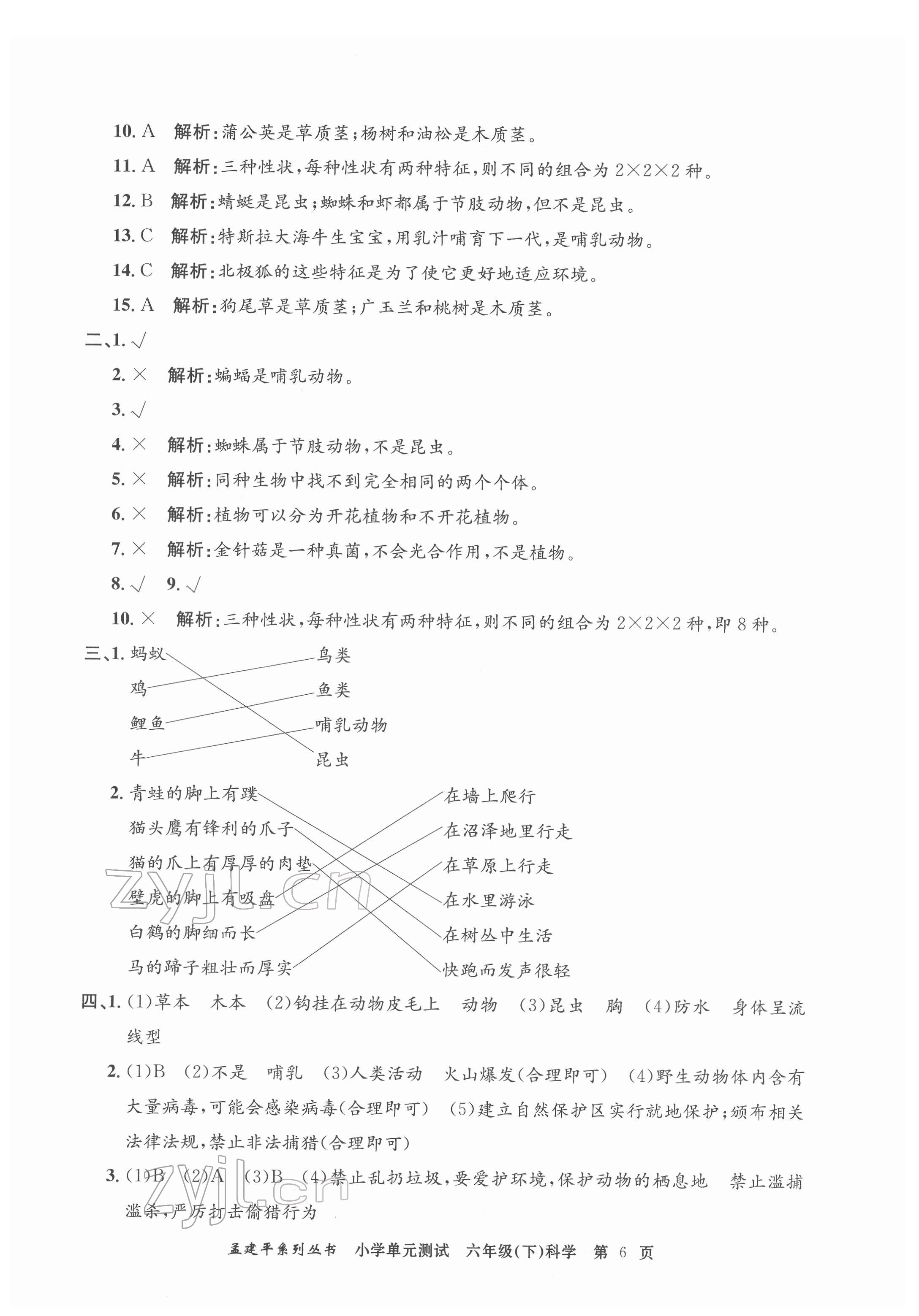 2022年孟建平單元測試六年級科學下冊教科版 第6頁