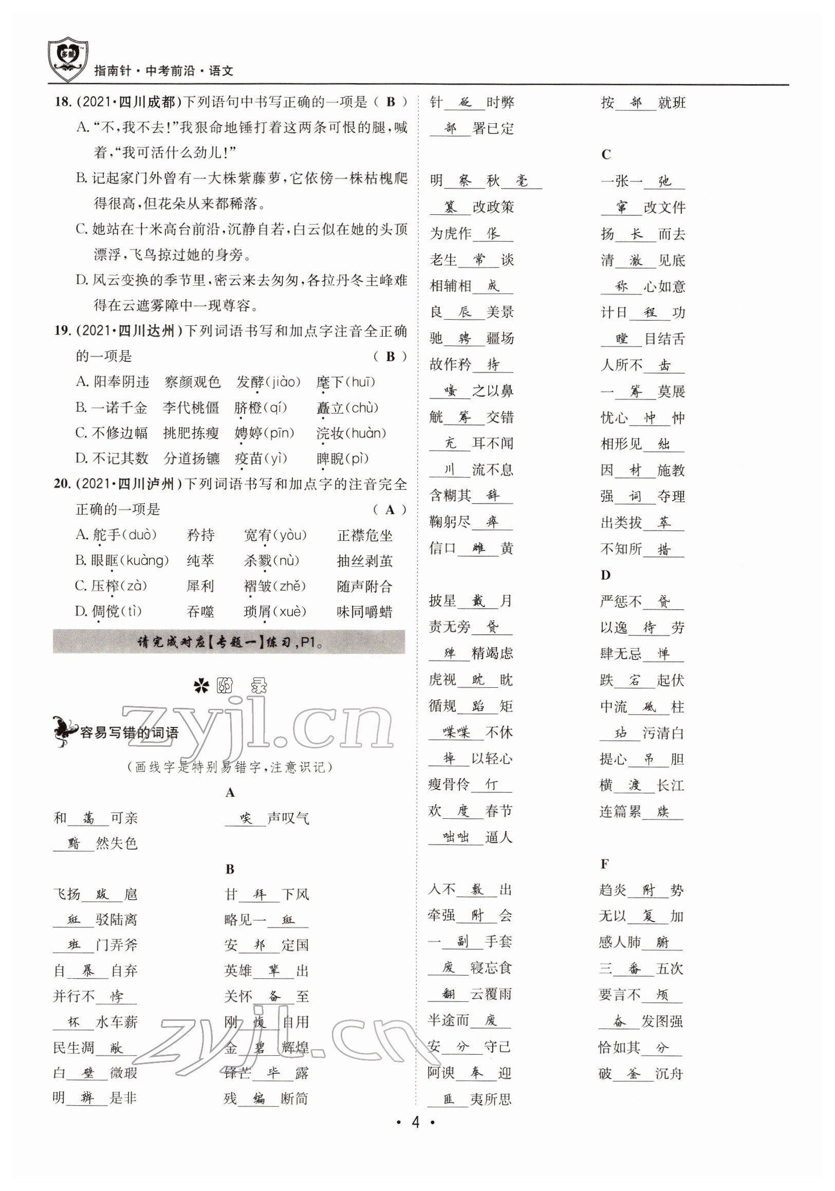 2022年指南針中考前沿語(yǔ)文 參考答案第8頁(yè)