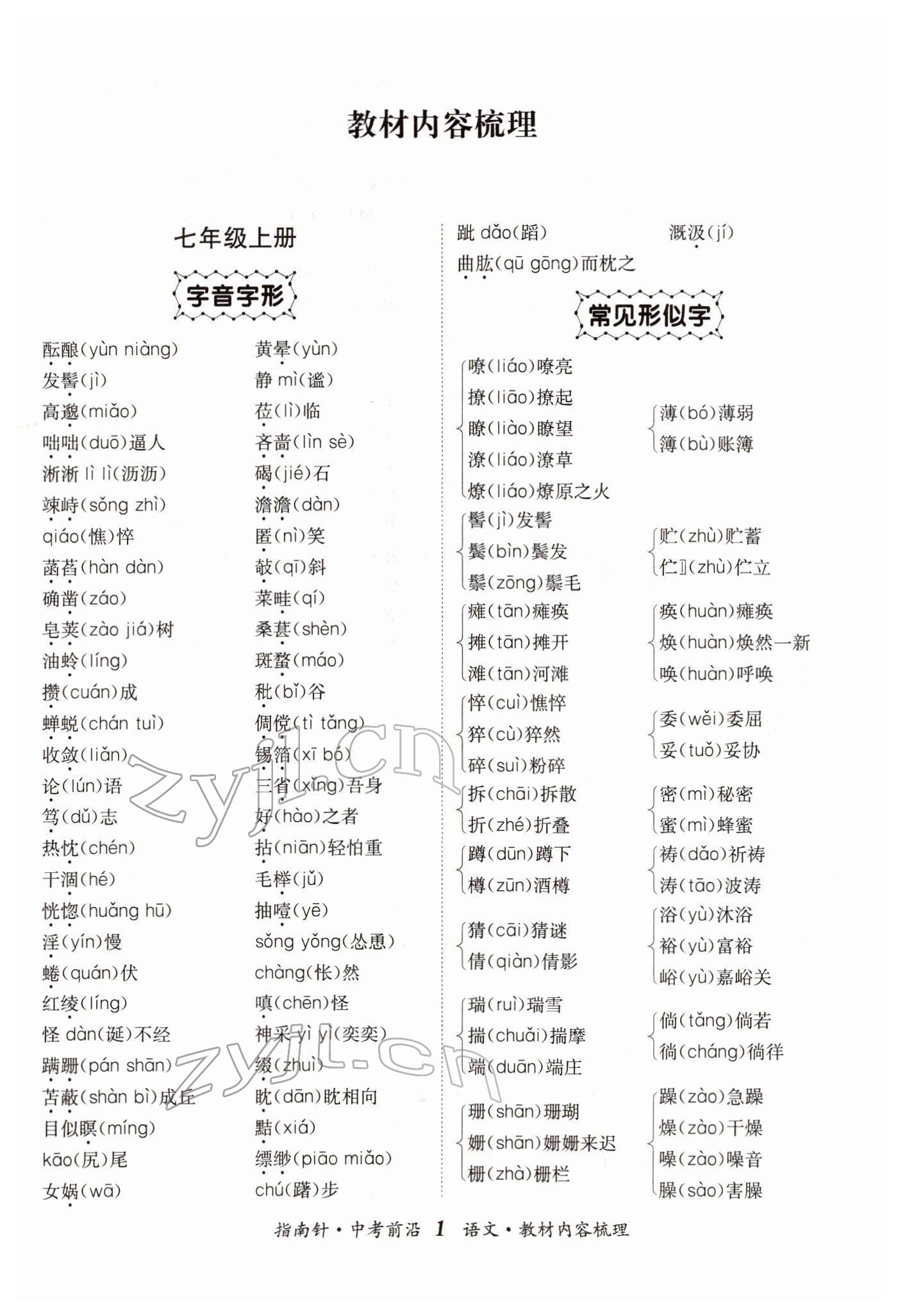 2022年指南针中考前沿语文 参考答案第1页