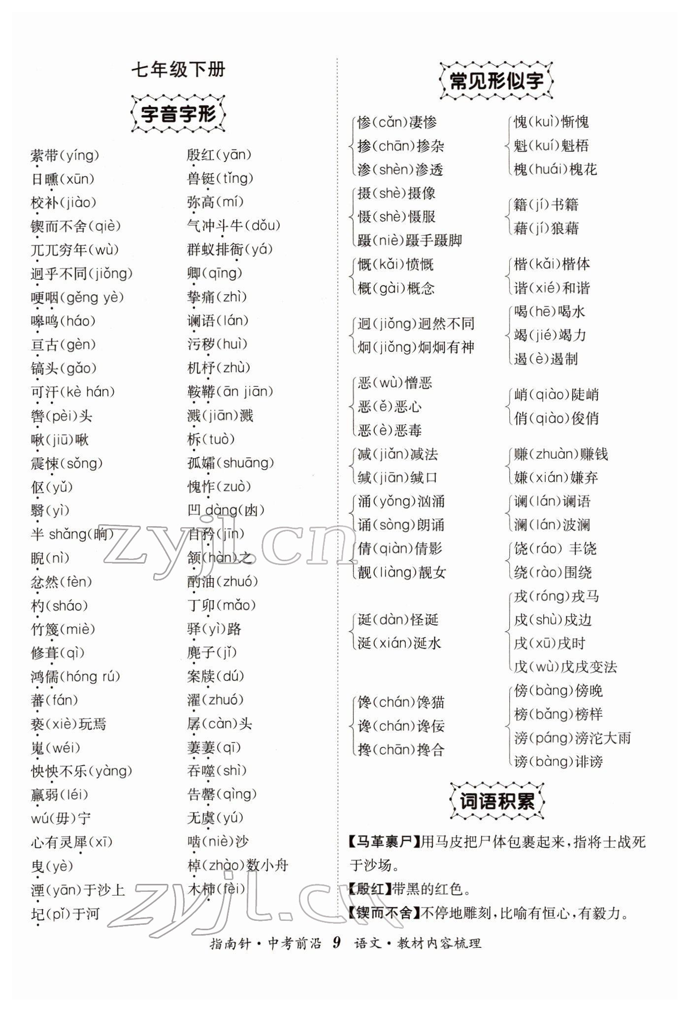 2022年指南針中考前沿語文 參考答案第9頁