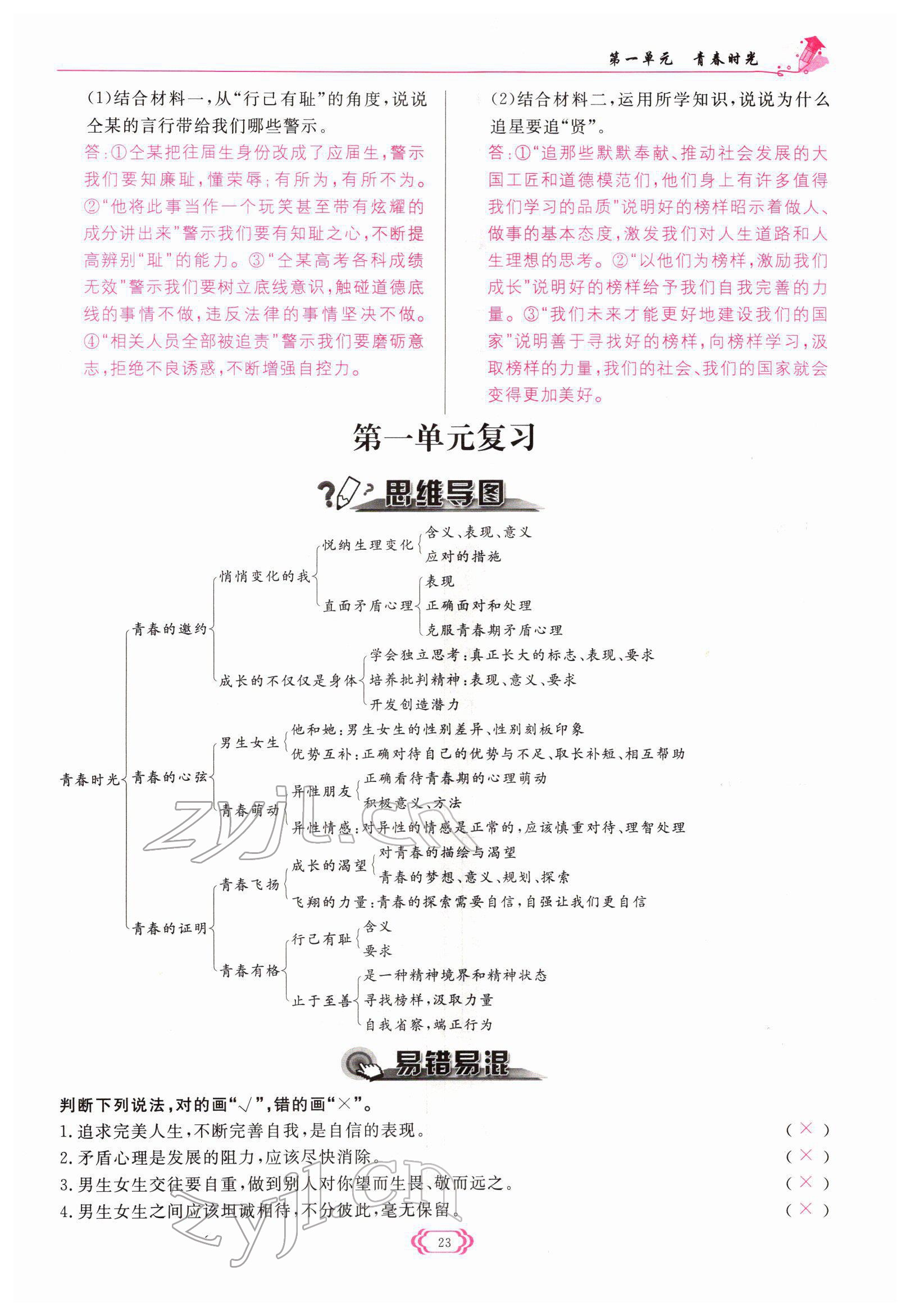 2022年啟航新課堂七年級道德與法治下冊人教版 參考答案第23頁