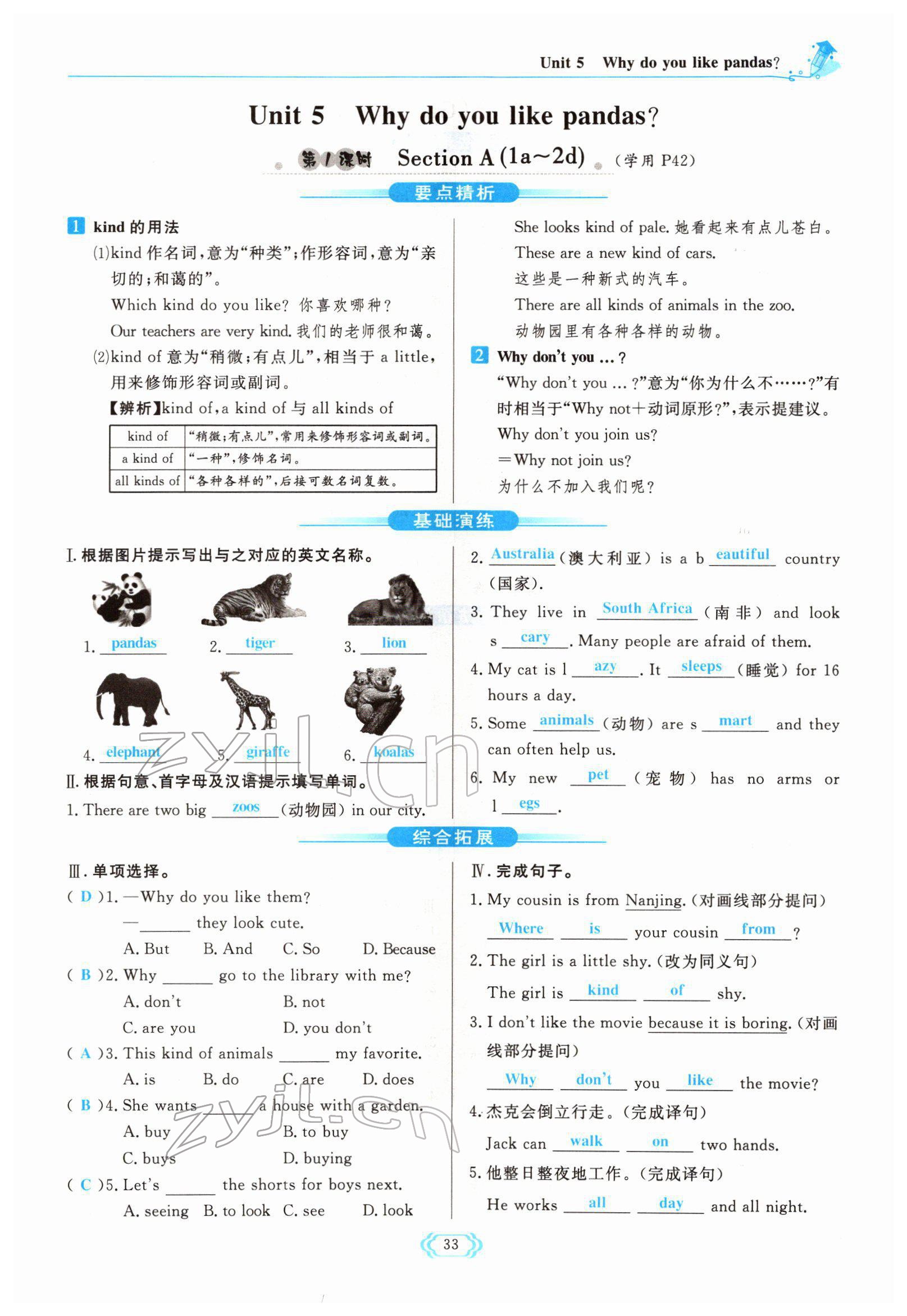 2022年启航新课堂七年级英语下册人教版 参考答案第33页