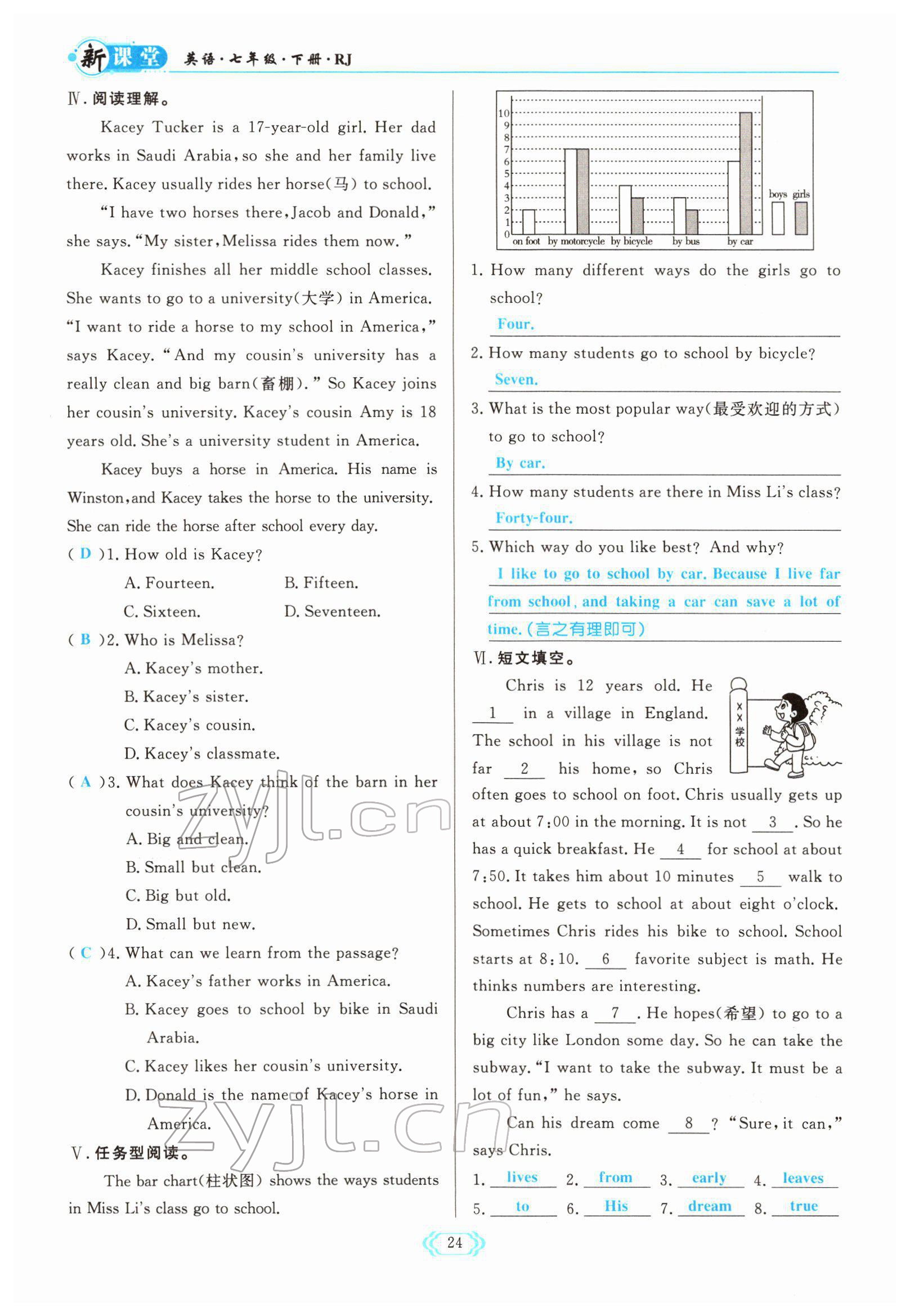 2022年啟航新課堂七年級英語下冊人教版 參考答案第24頁