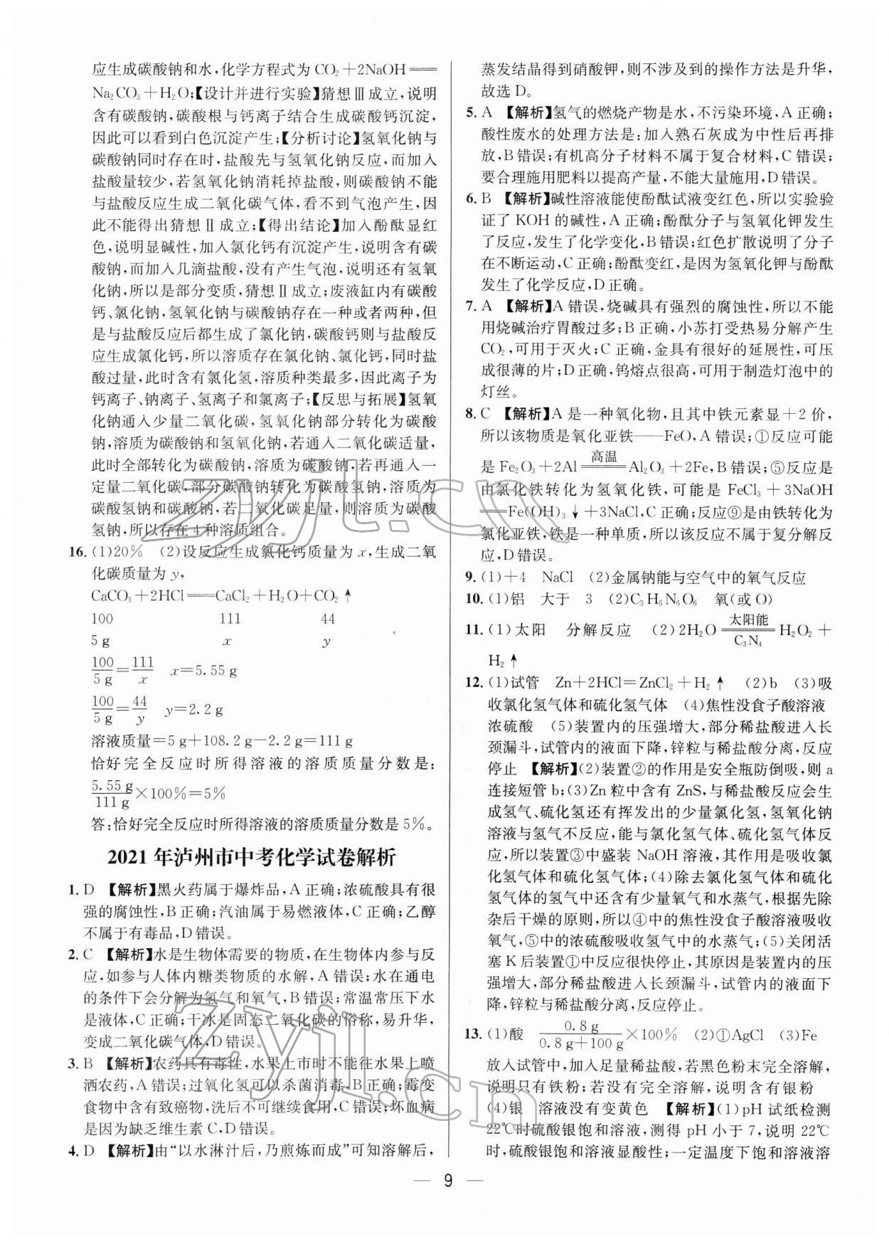 2022年中考必備化學南方出版社 參考答案第9頁
