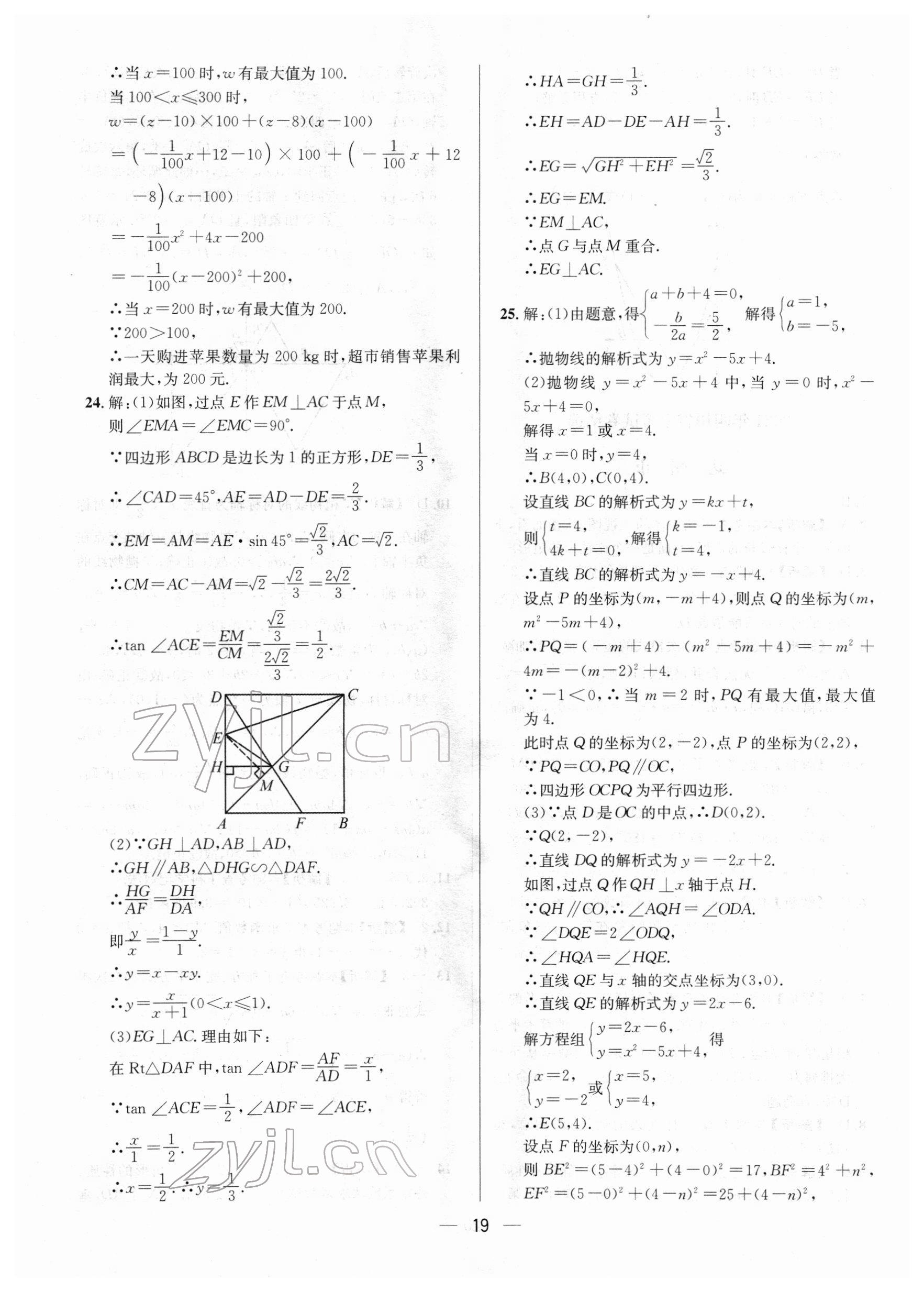 2022年中考必備數學南方出版社 參考答案第19頁
