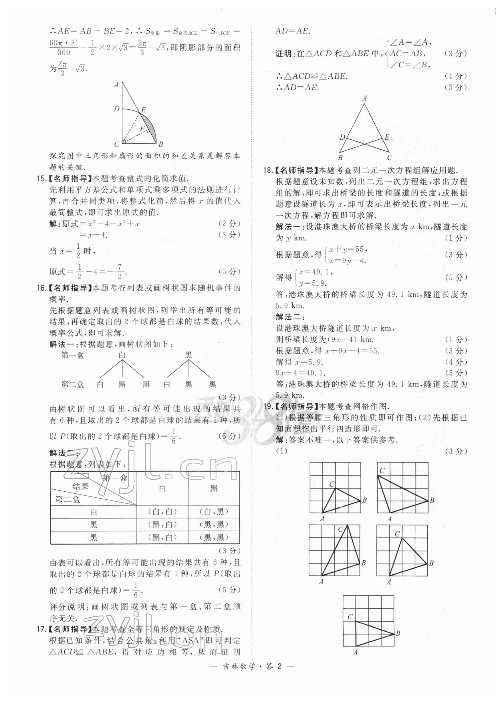 2022年天利38套中考試題精選數(shù)學(xué)中考吉林專版 參考答案第2頁