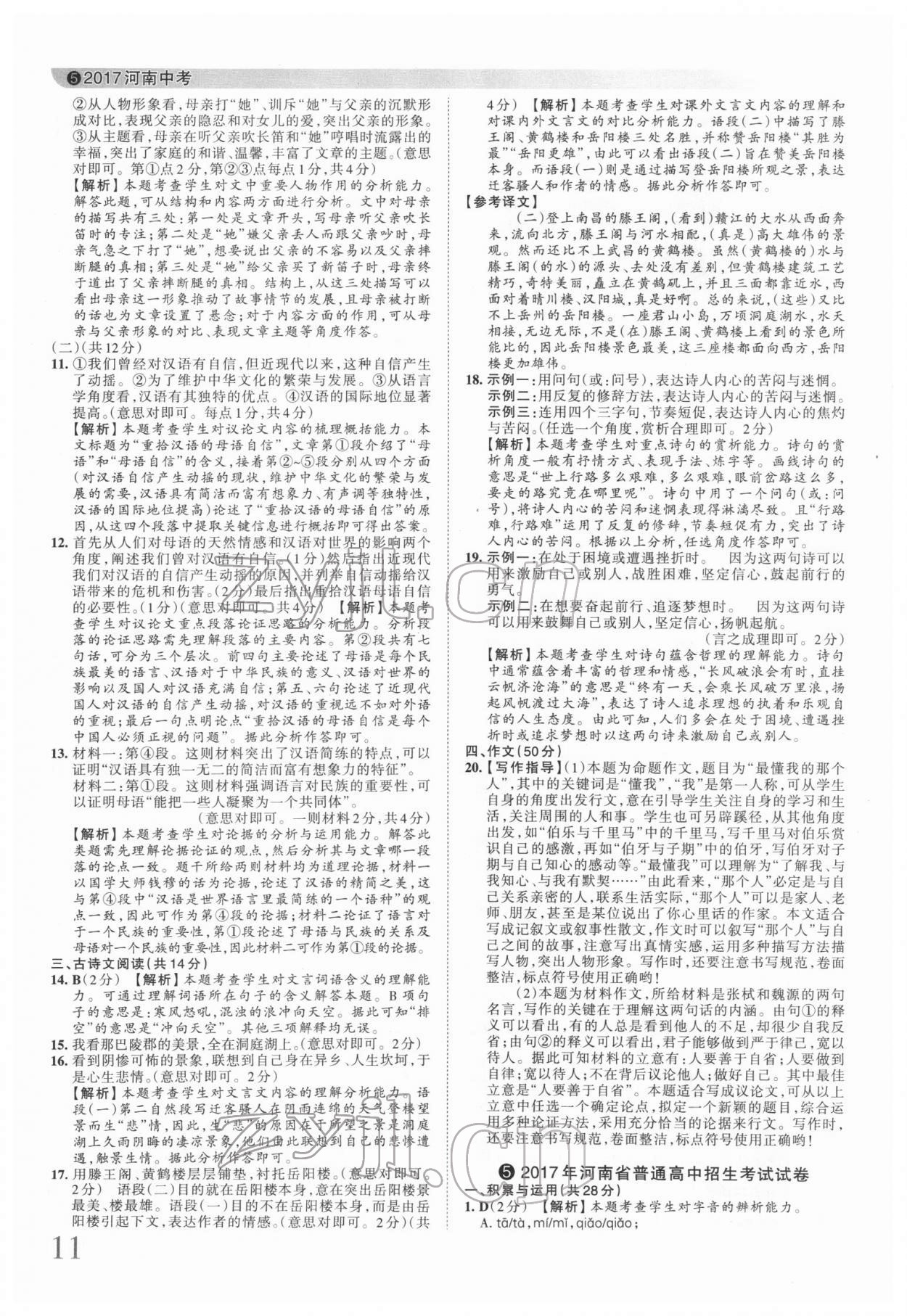 2022年王朝霞中考真题精编语文河南中考 第11页