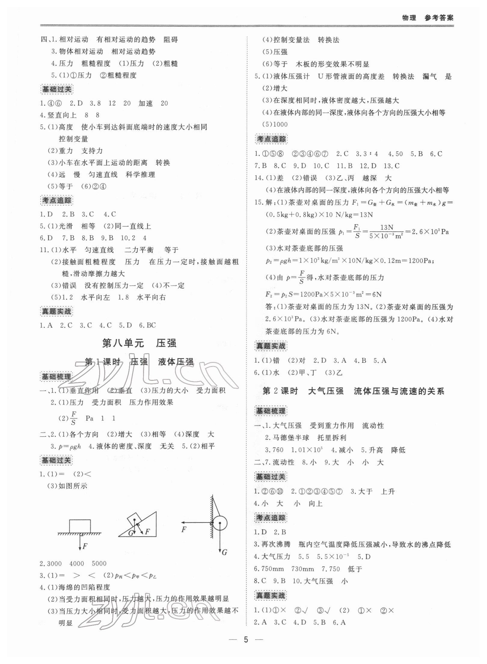 2022年新課標中考寶典物理深圳專版 參考答案第5頁