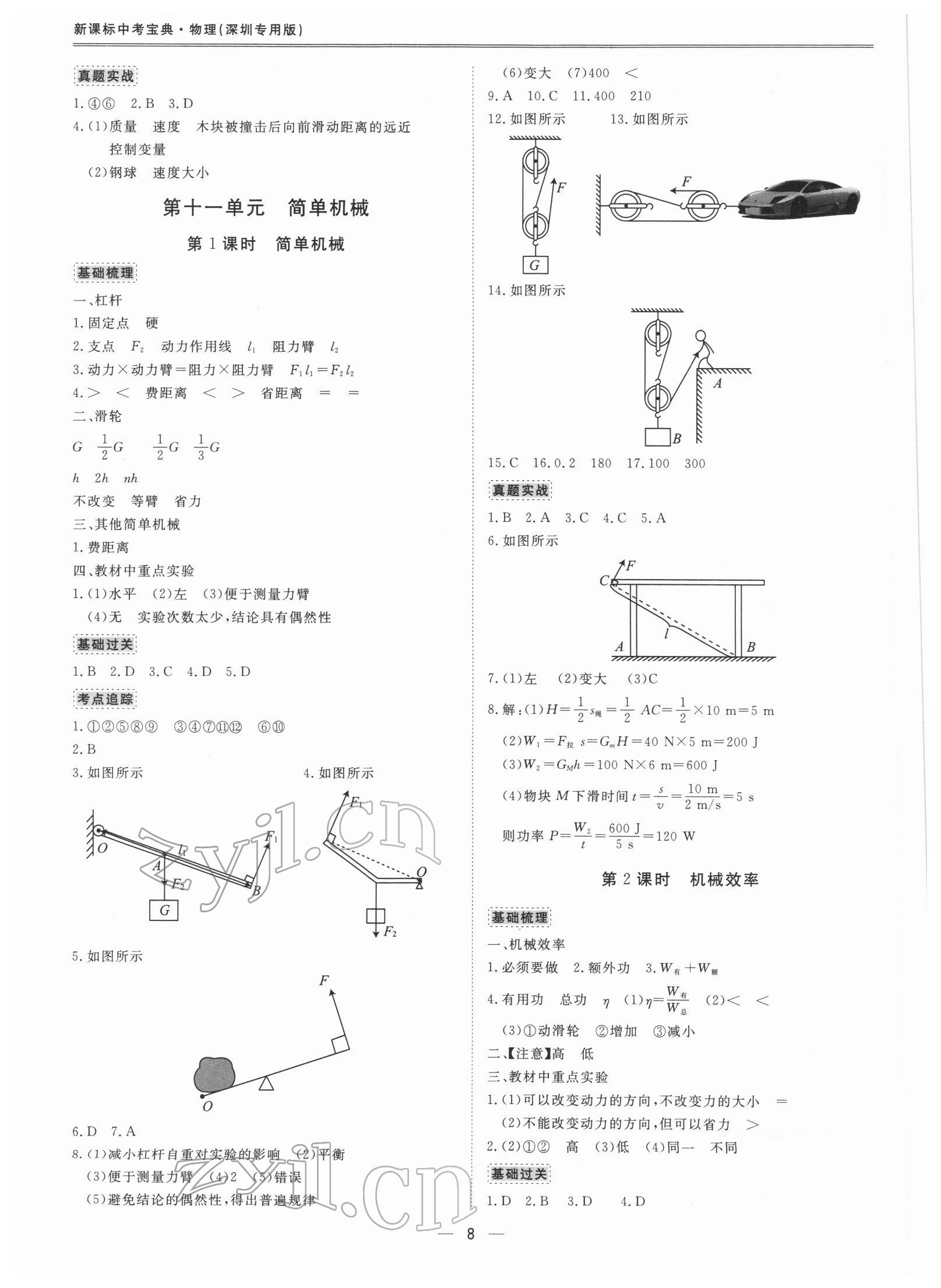 2022年新課標中考寶典物理深圳專版 參考答案第8頁