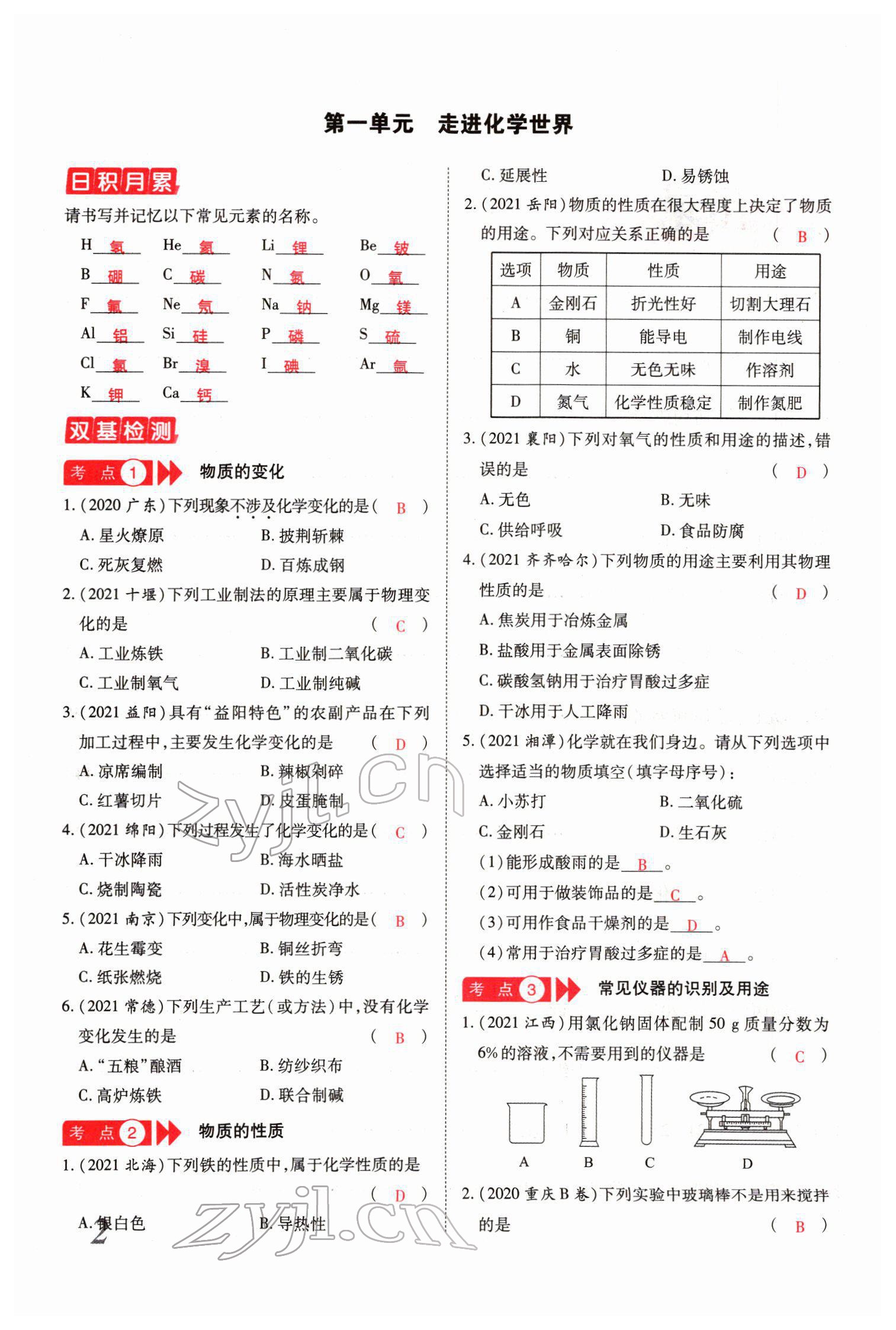 2022年新思路化學(xué)鄭州大學(xué)出版社河南專版 參考答案第5頁