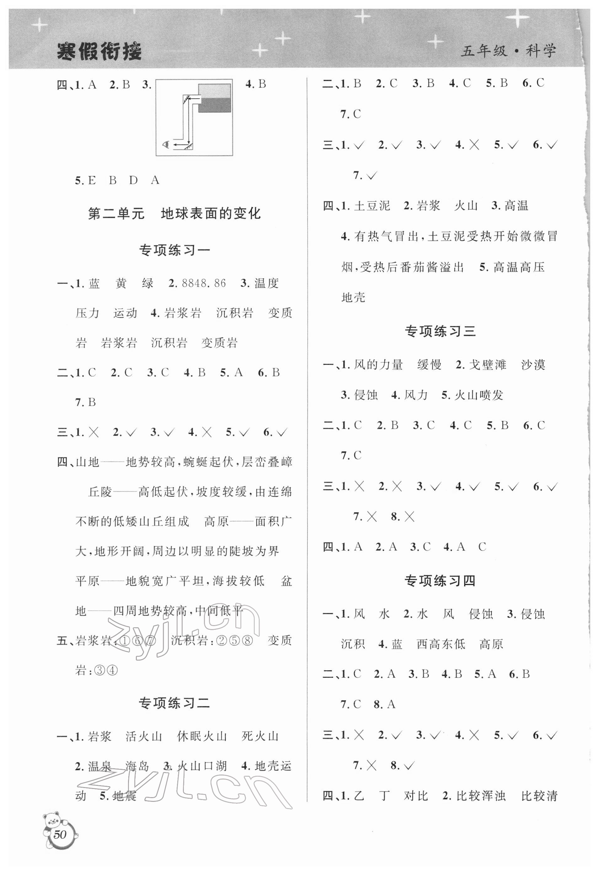 2022年寒假创新型自主学习第三学期寒假衔接五年级科学教科版 第2页