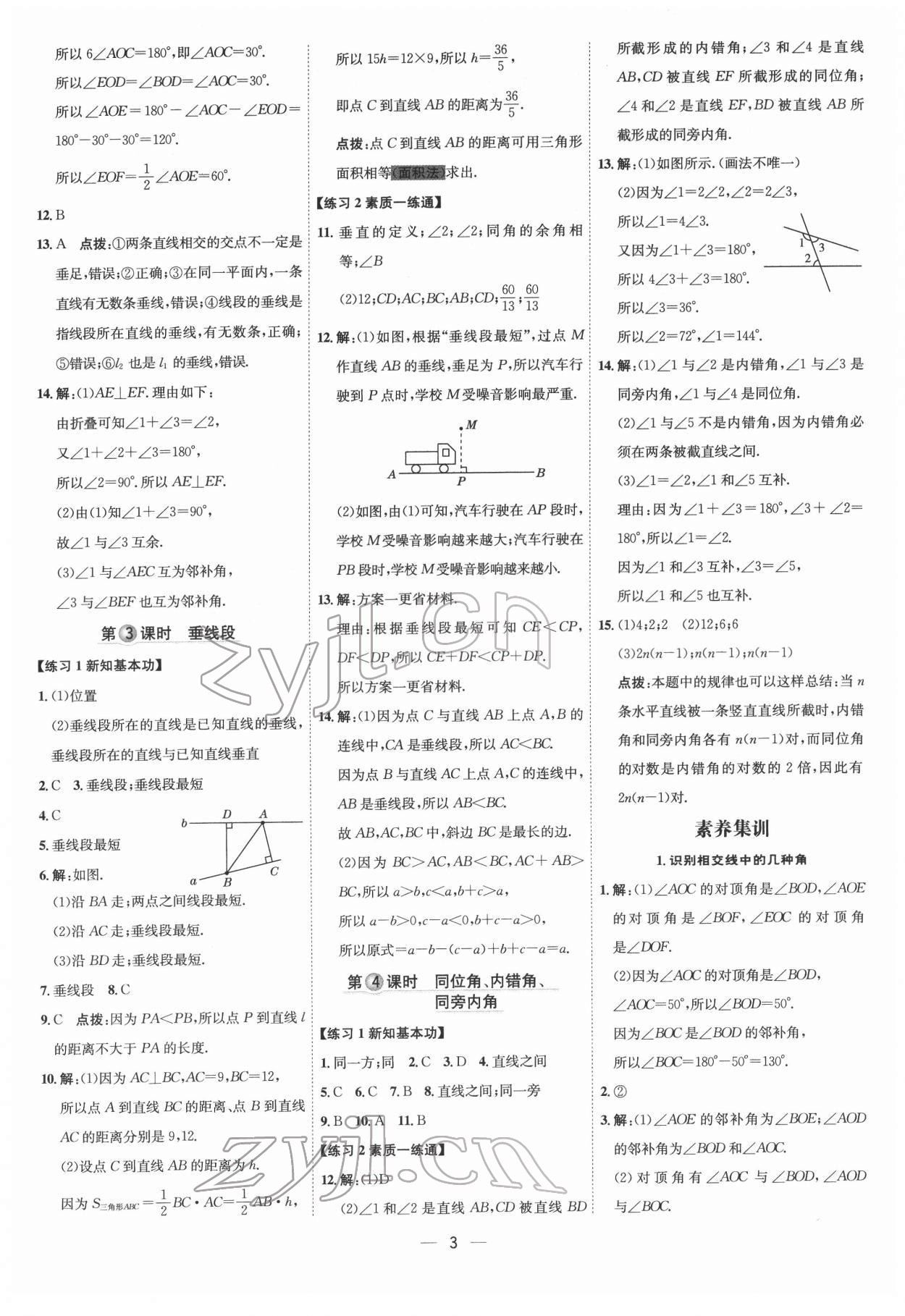 2022年點(diǎn)撥訓(xùn)練七年級數(shù)學(xué)下冊人教版 參考答案第2頁