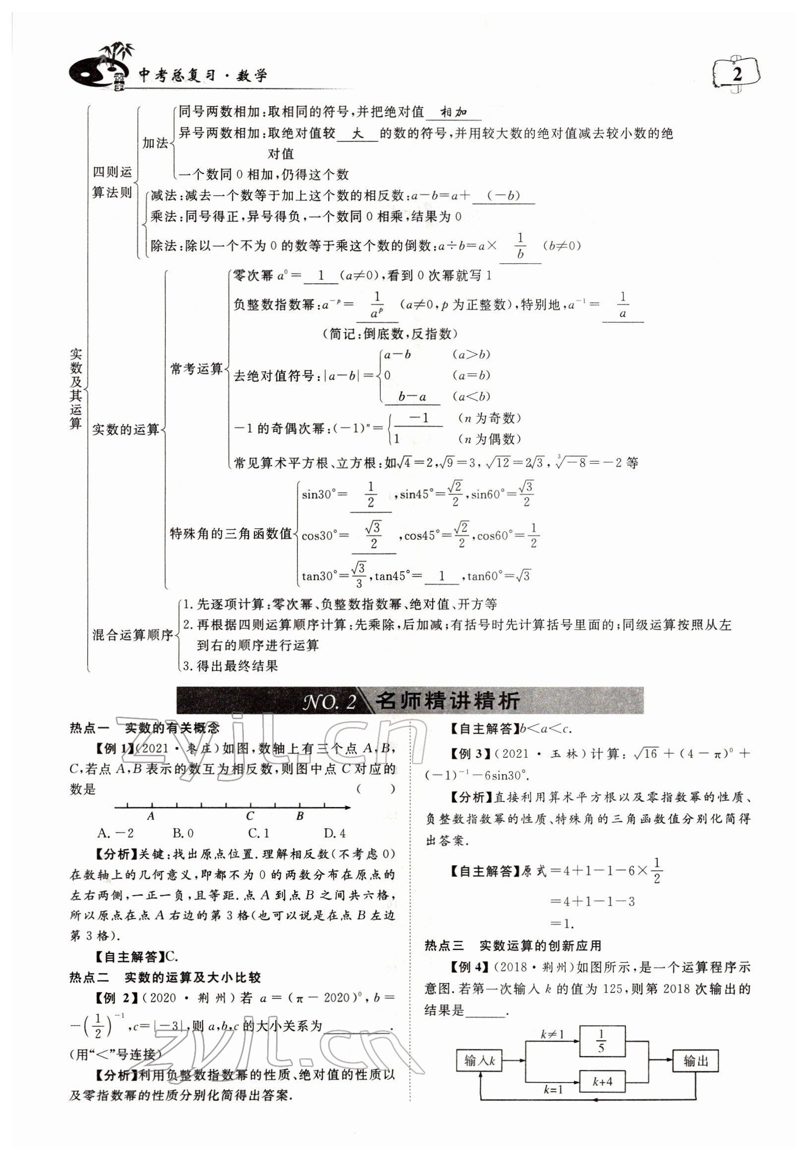 2022年荊州中考復習指南數學荊州專版 參考答案第2頁