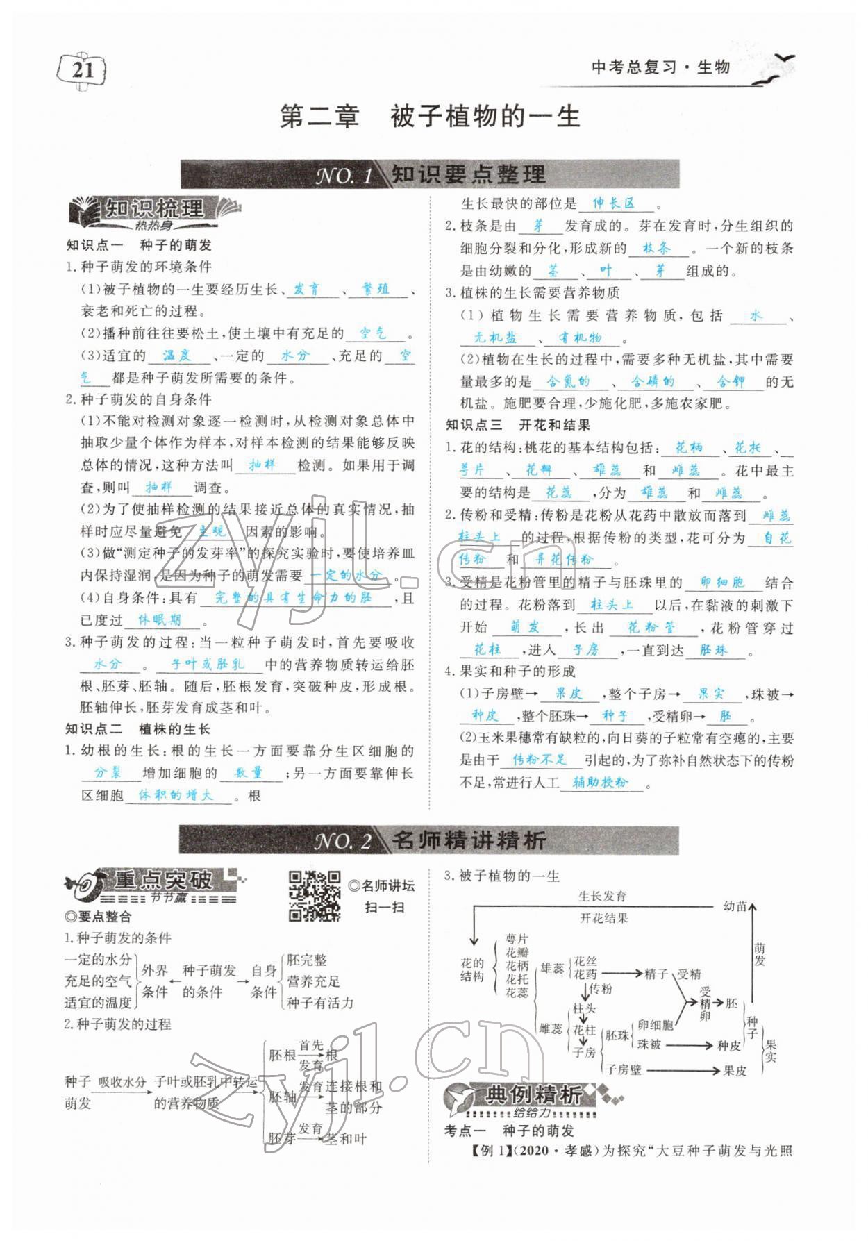 2022年351高效課堂導(dǎo)學(xué)案中考生物人教版 參考答案第21頁