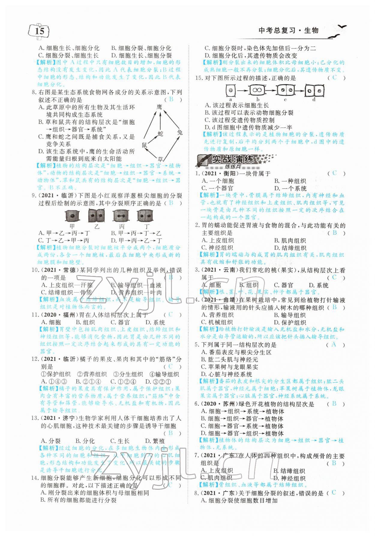 2022年351高效課堂導學案中考生物人教版 參考答案第15頁