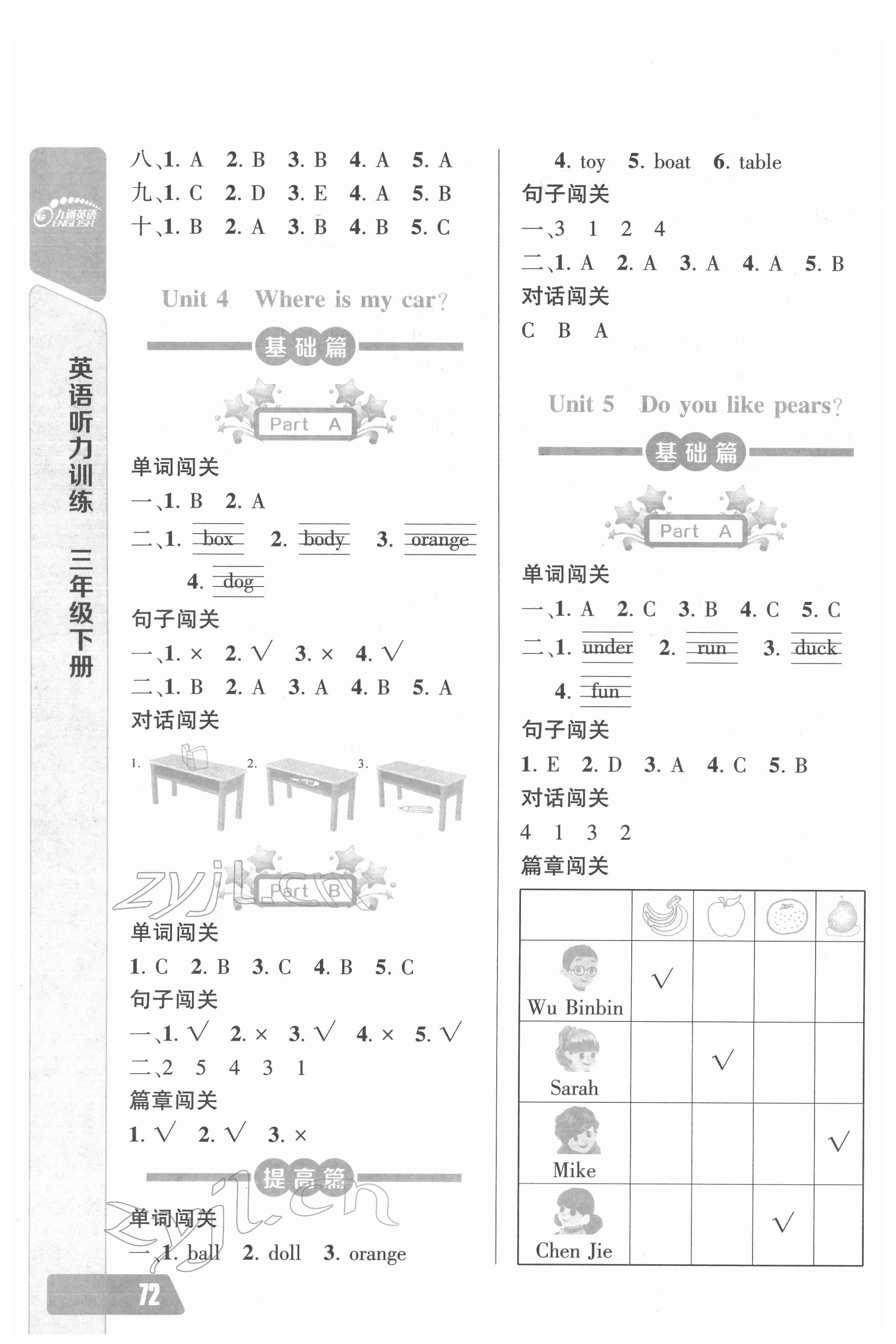 2022年長江全能學案英語聽力訓練三年級下冊人教版 參考答案第3頁