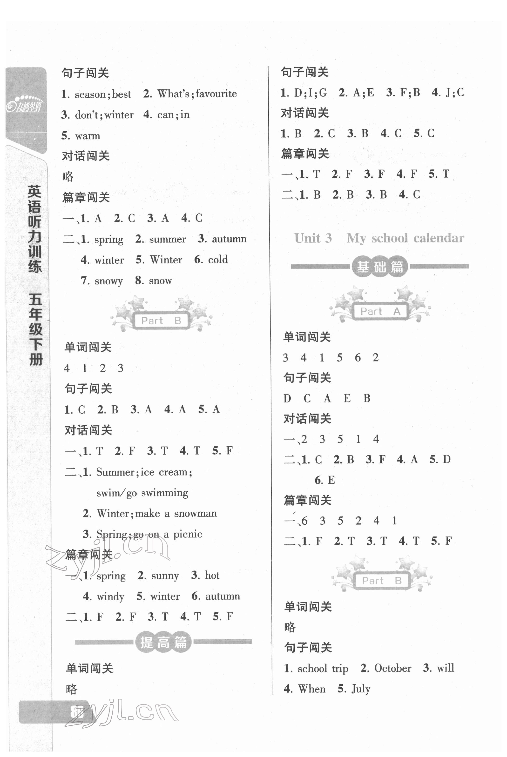 2022年長江全能學案英語聽力訓練五年級下冊人教版 第2頁