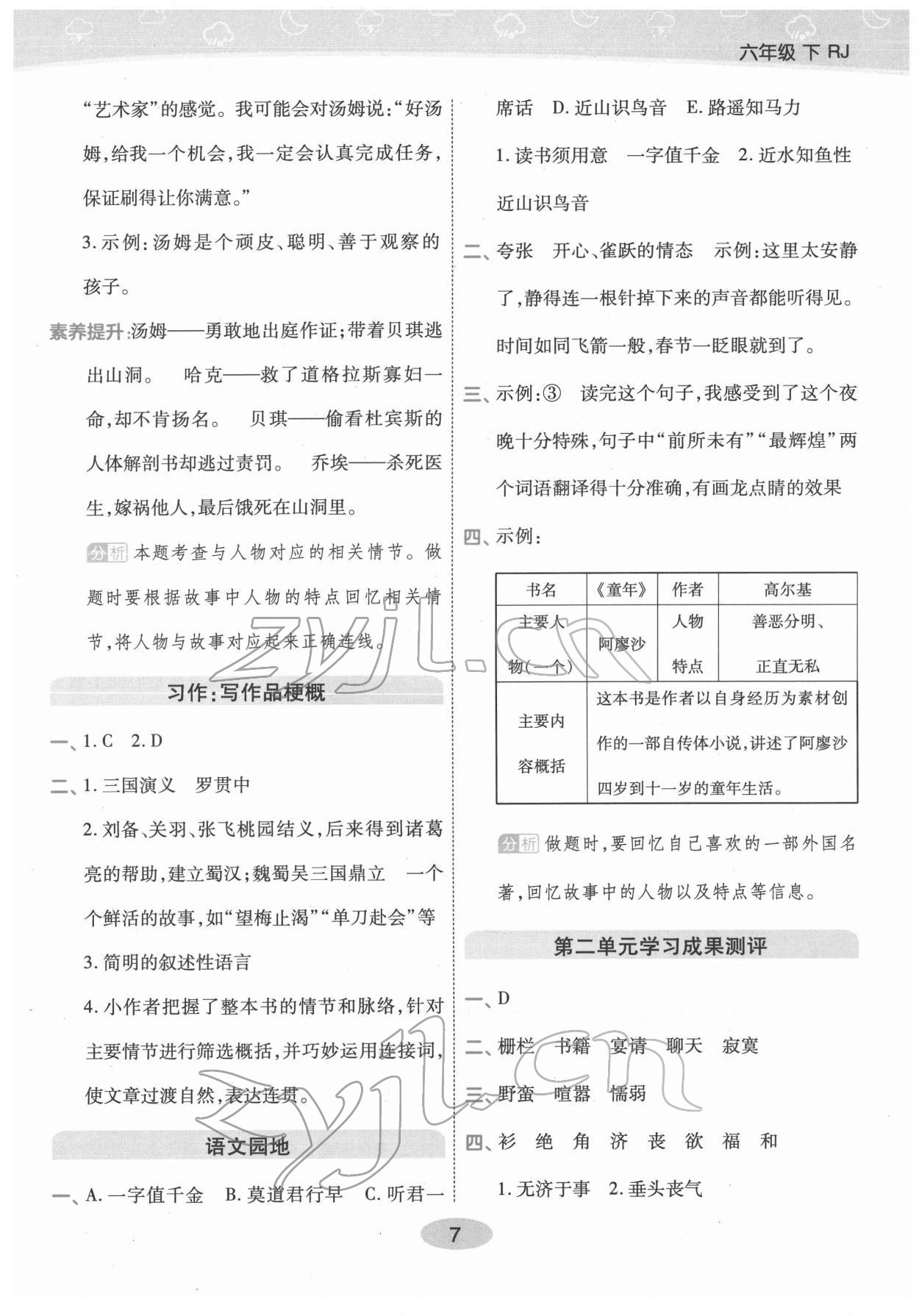 2022年黃岡同步練一日一練六年級(jí)語(yǔ)文下冊(cè)人教版福建專(zhuān)版 參考答案第7頁(yè)