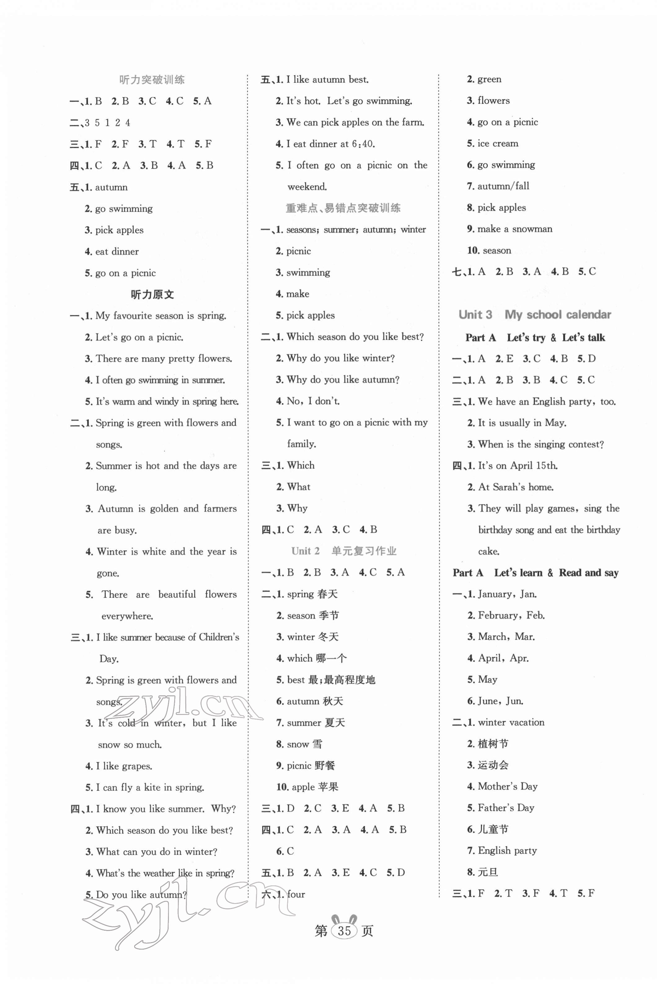 2022年訓(xùn)練達(dá)人五年級英語下冊人教版 參考答案第3頁