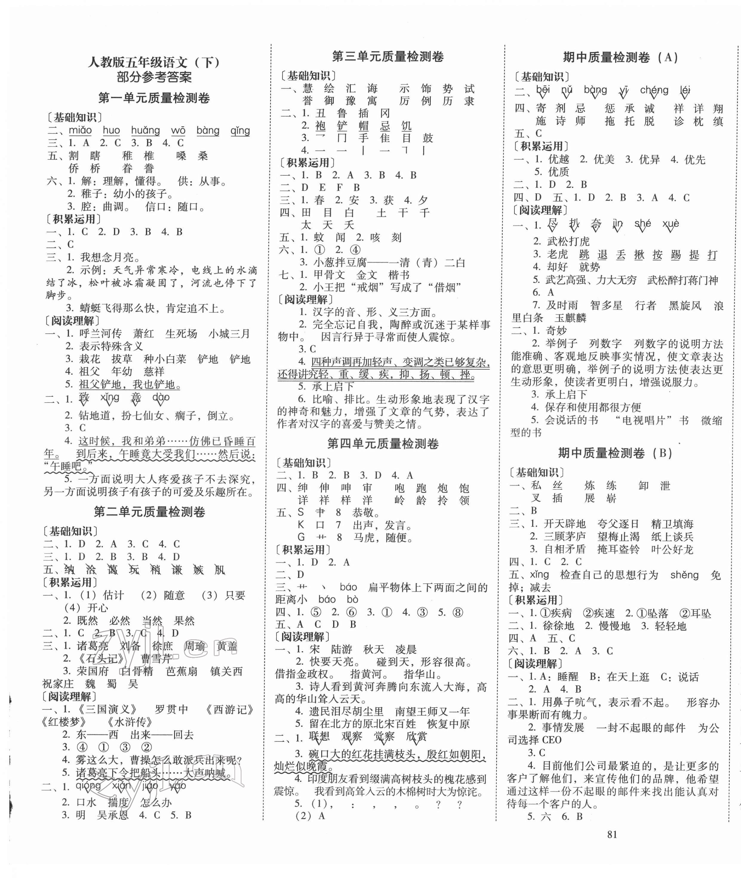 2022年云南師大附小一線名師核心試卷五年級(jí)語文下冊(cè)人教版 第1頁