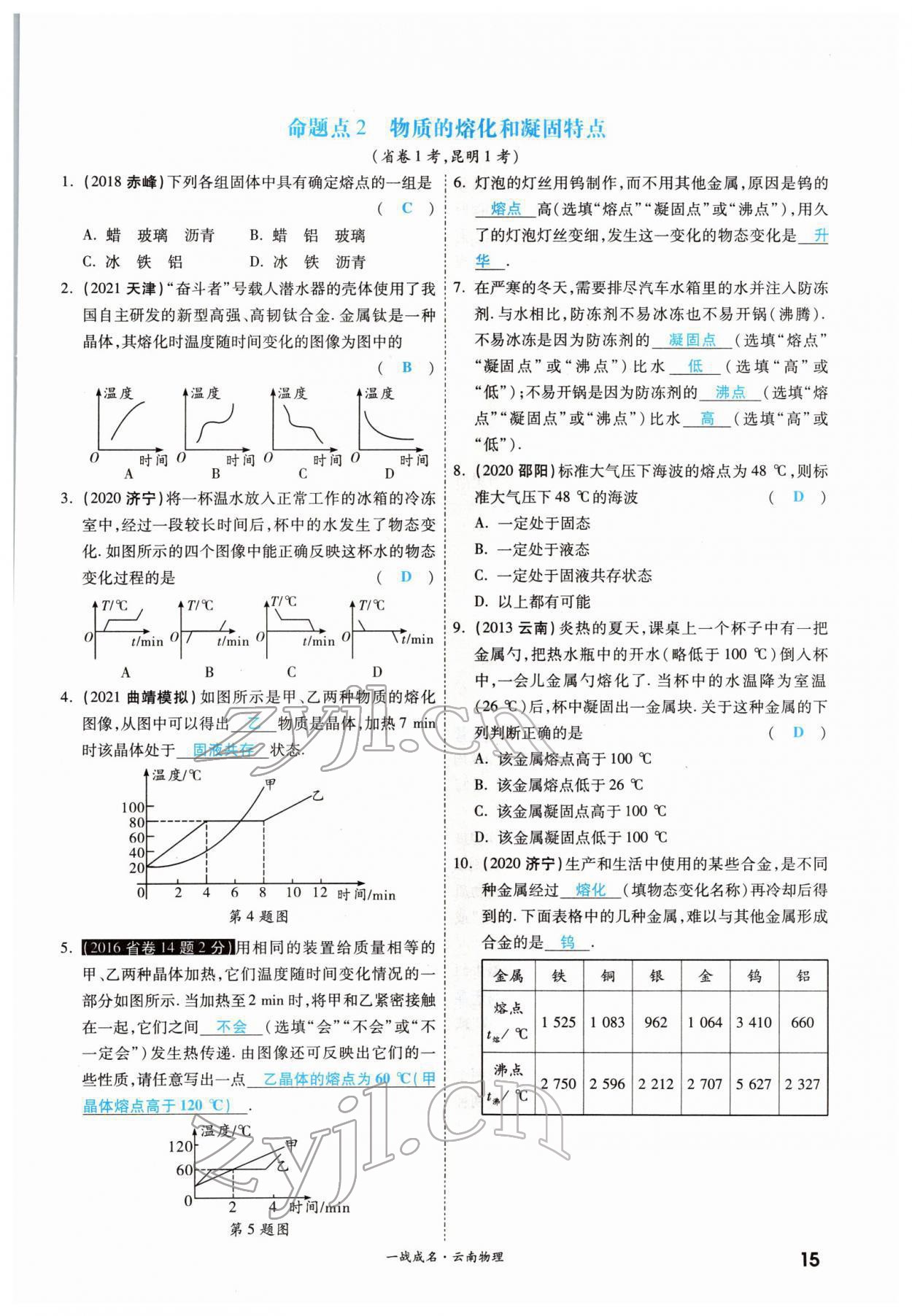 2022年一战成名考前新方案物理云南中考 参考答案第25页