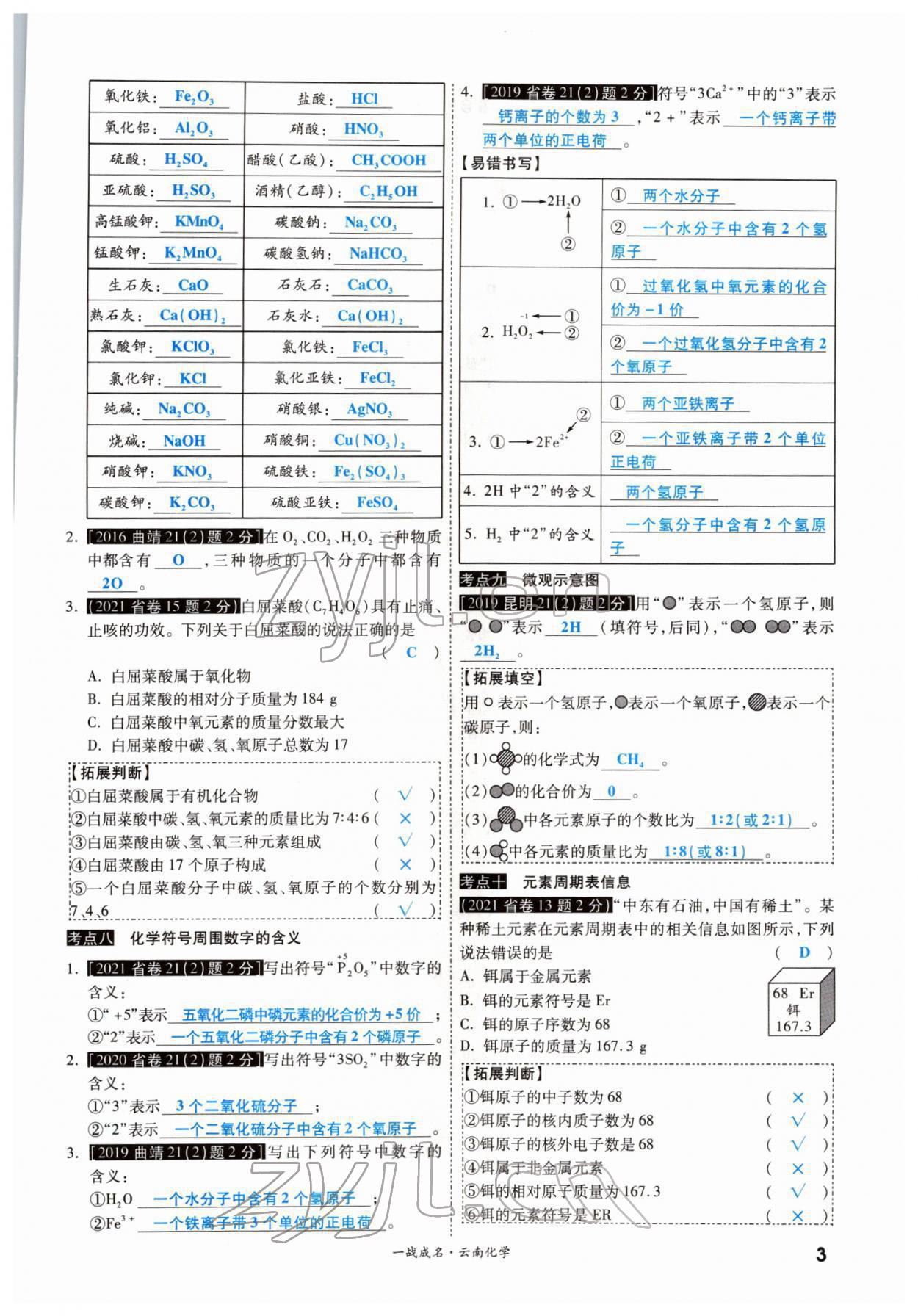 2022年一战成名考前新方案化学云南专版 参考答案第3页