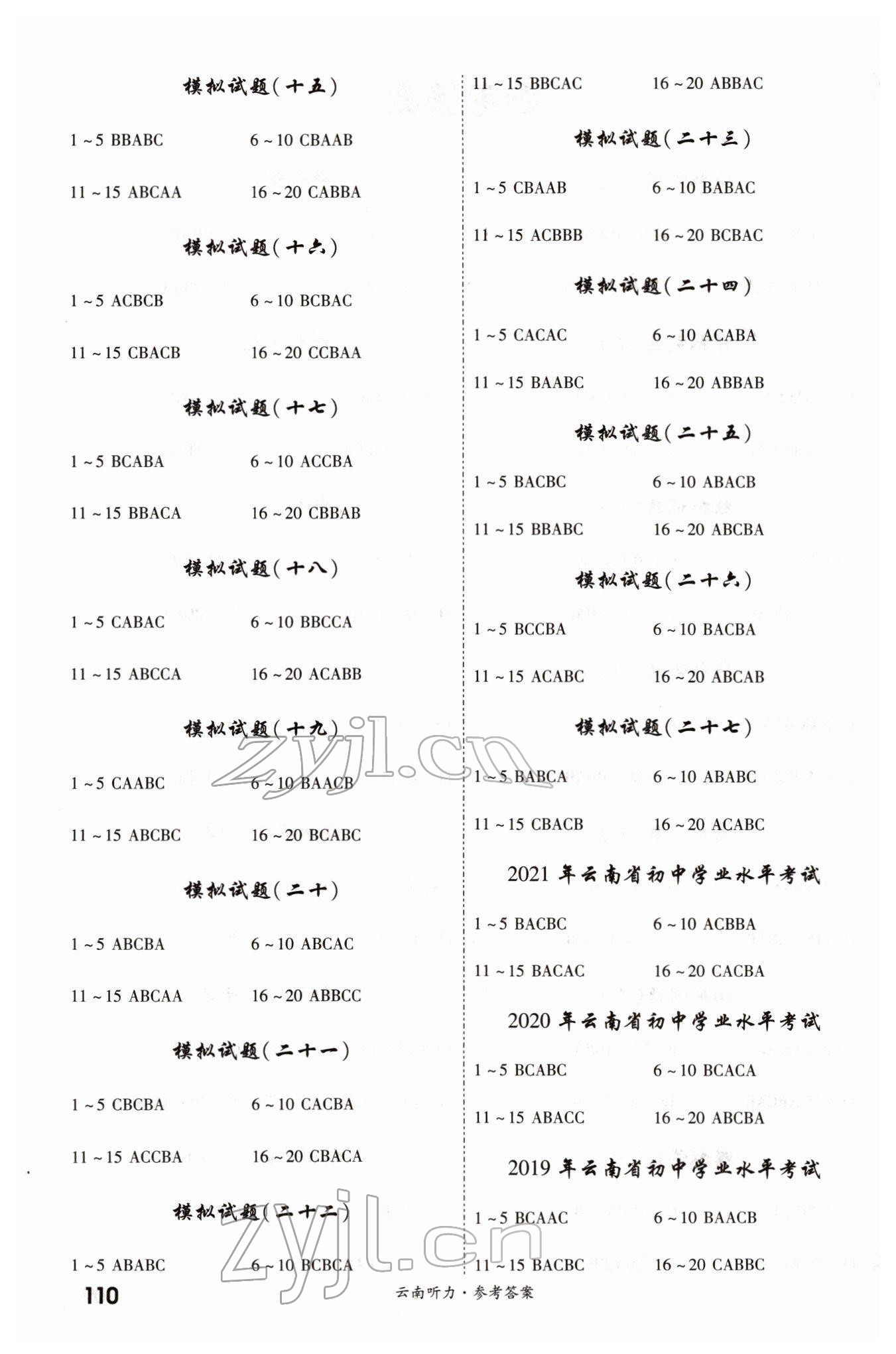 2022年一战成名考前新方案英语云南专版 参考答案第8页