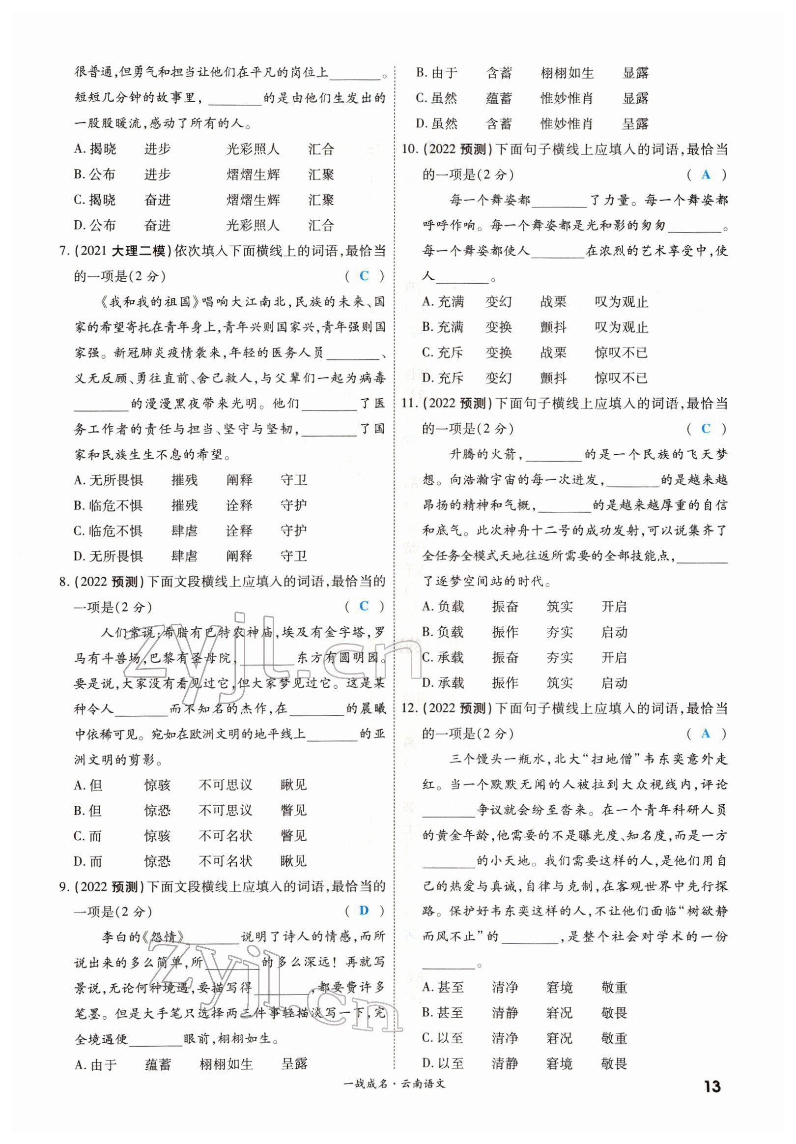 2022年一戰(zhàn)成名考前新方案語文云南專版 第13頁