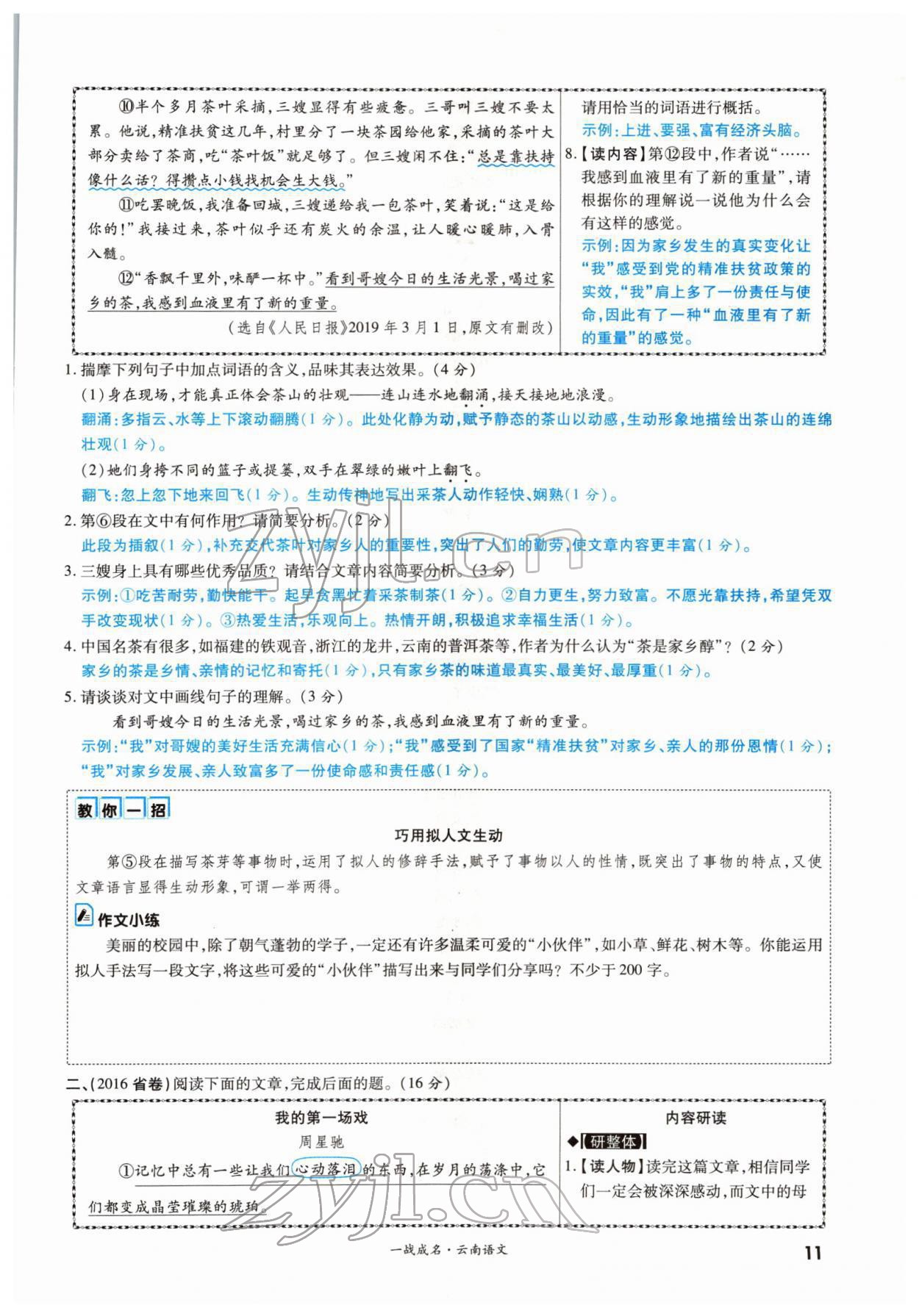 2022年一战成名考前新方案语文云南专版 参考答案第17页