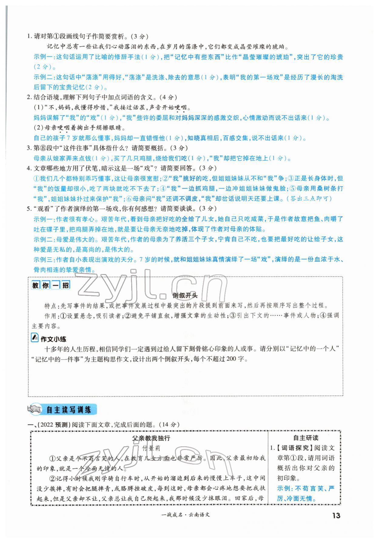 2022年一战成名考前新方案语文云南专版 参考答案第21页