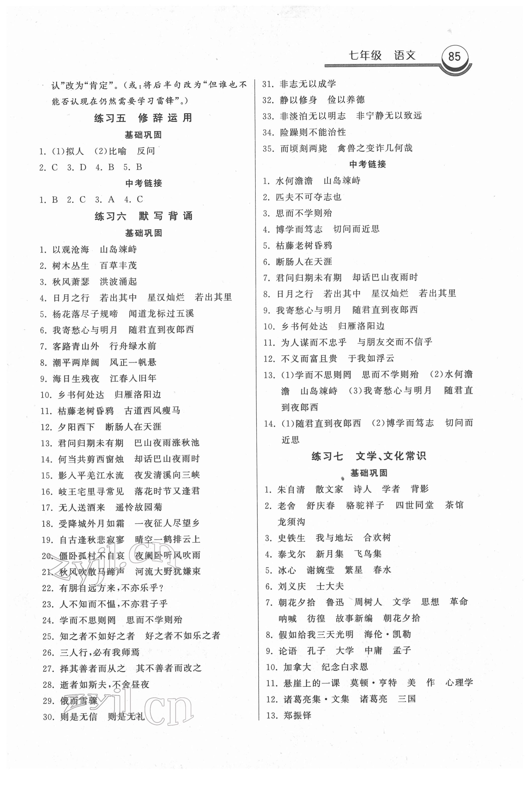 2022年一路領(lǐng)先寒假作業(yè)七年級(jí)語(yǔ)文河北美術(shù)出版社 參考答案第2頁(yè)