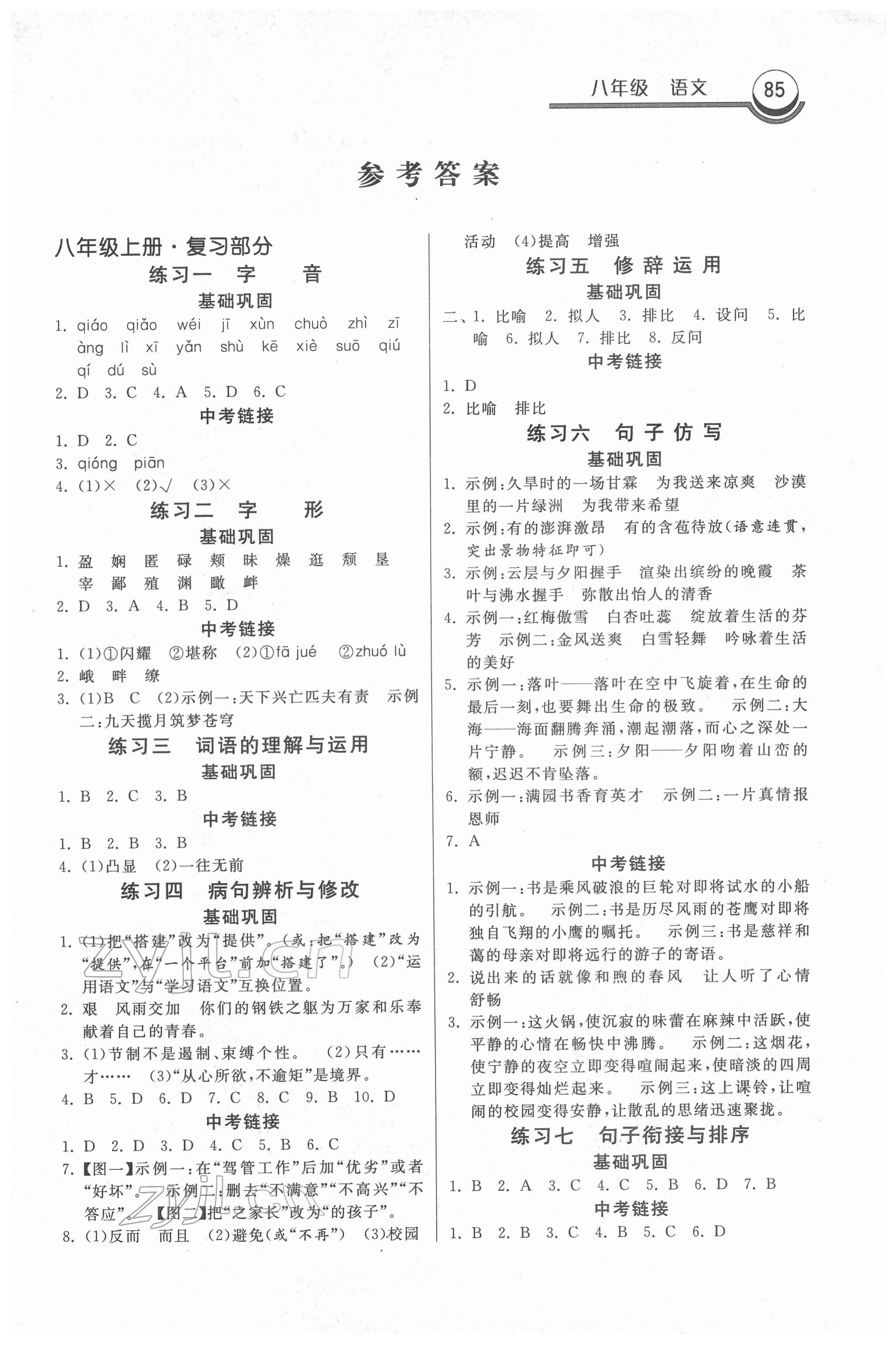 2022年寒假作业河北美术出版社八年级语文 第1页