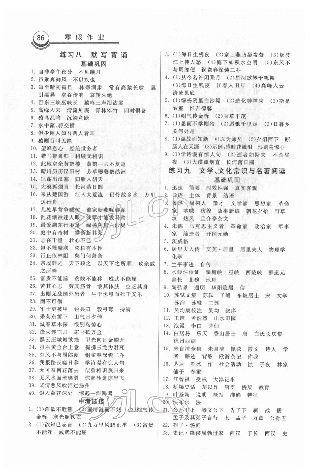 2022年寒假作业河北美术出版社八年级语文 第2页