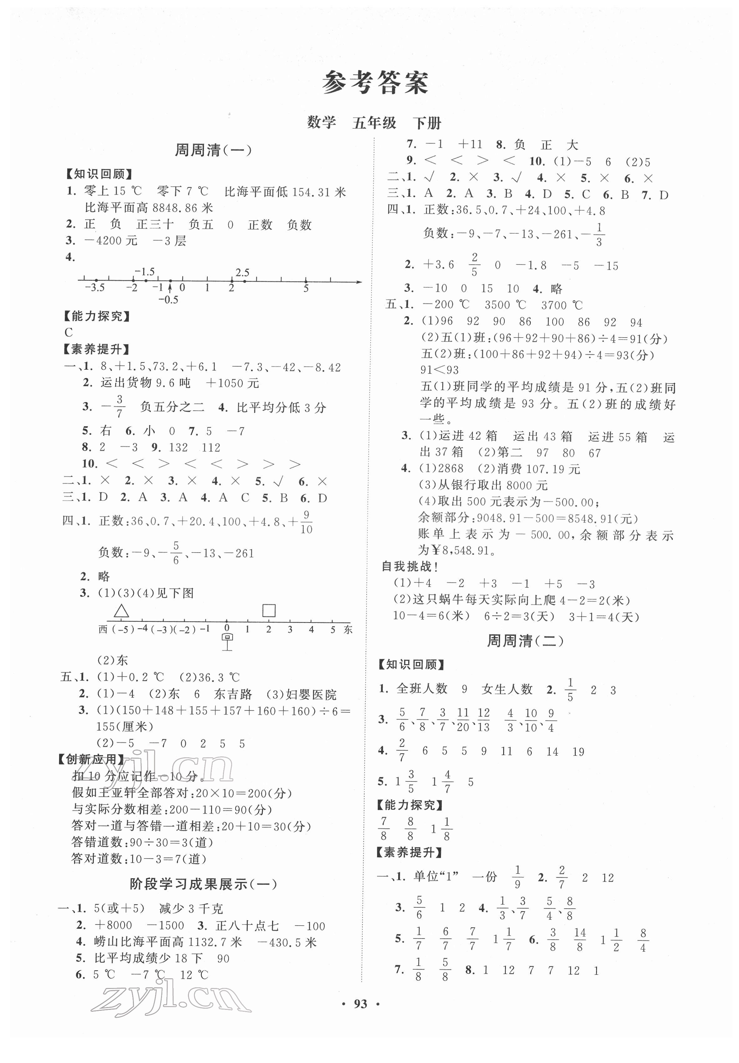 2022年同步練習(xí)冊(cè)分層指導(dǎo)五年級(jí)數(shù)學(xué)下冊(cè)青島版 第1頁(yè)