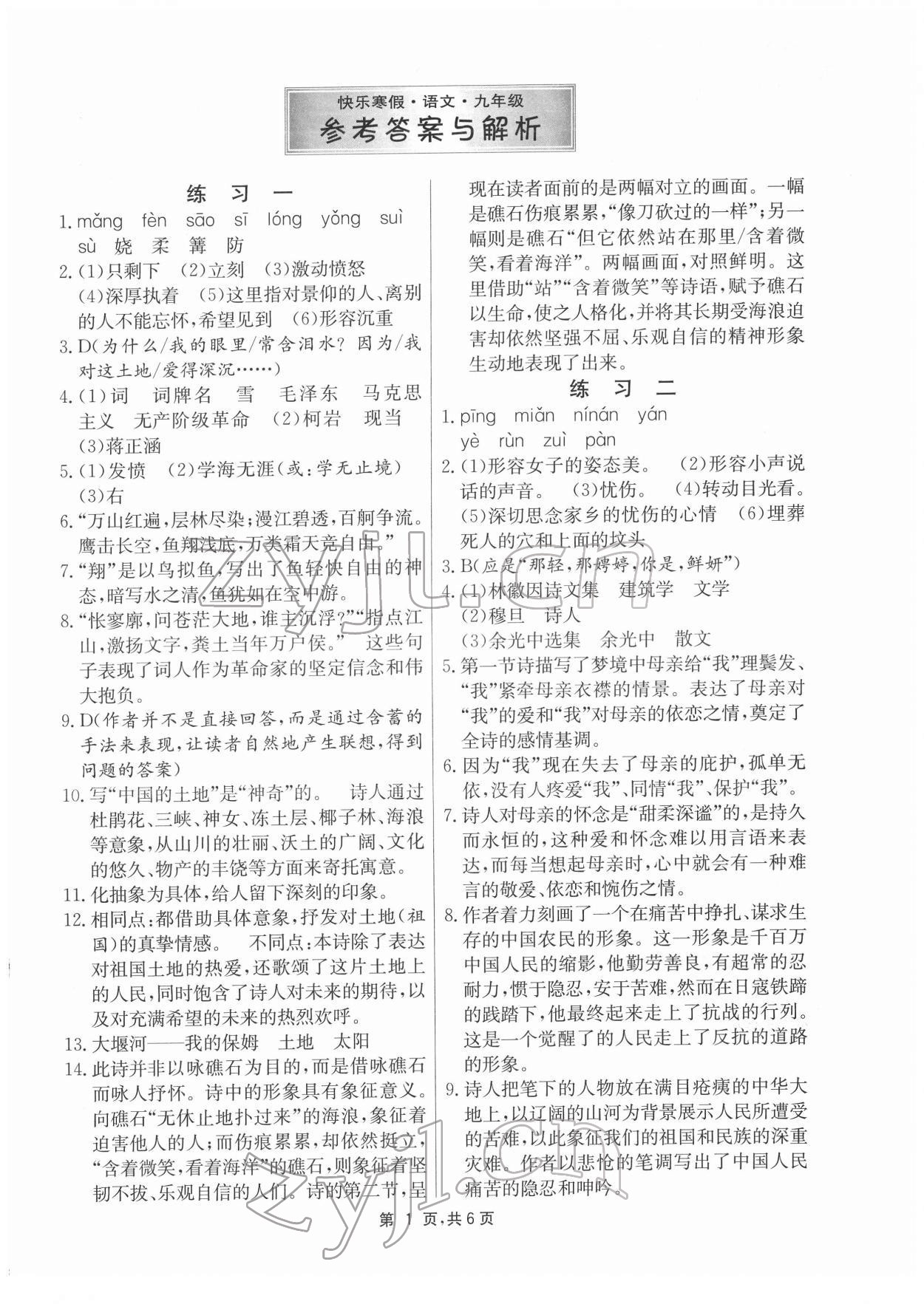 2022年快樂寒假江蘇人民出版社九年級語文 第1頁