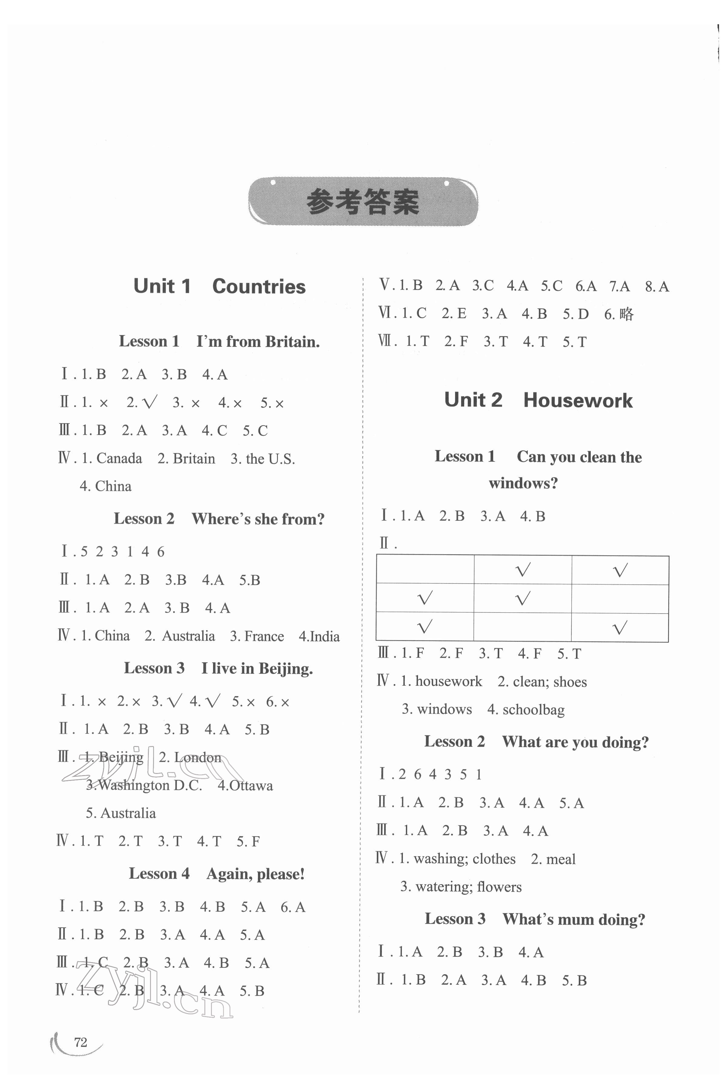 2022年小學(xué)同步練習(xí)冊(cè)四年級(jí)英語下冊(cè)魯科版54制山東科學(xué)技術(shù)出版社 參考答案第1頁